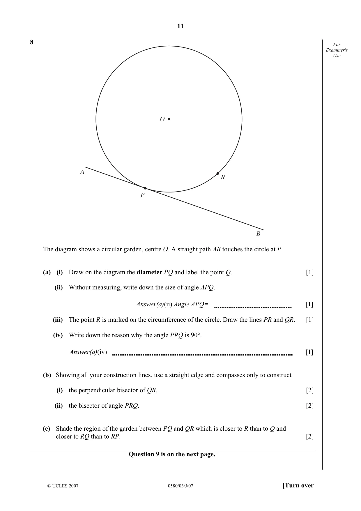 Cambridge IGCSE Mathematics 0580 2007 May/June Paper 3 · Variant 1 question paper, page 11 of 12