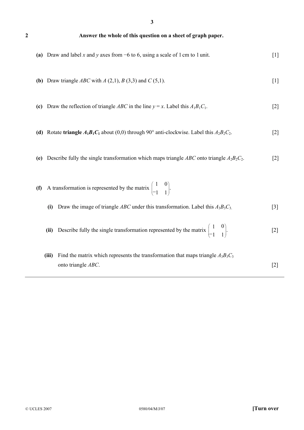 Cambridge IGCSE Mathematics 0580 2007 May/June Paper 4 · Variant 1 question paper, page 3 of 12
