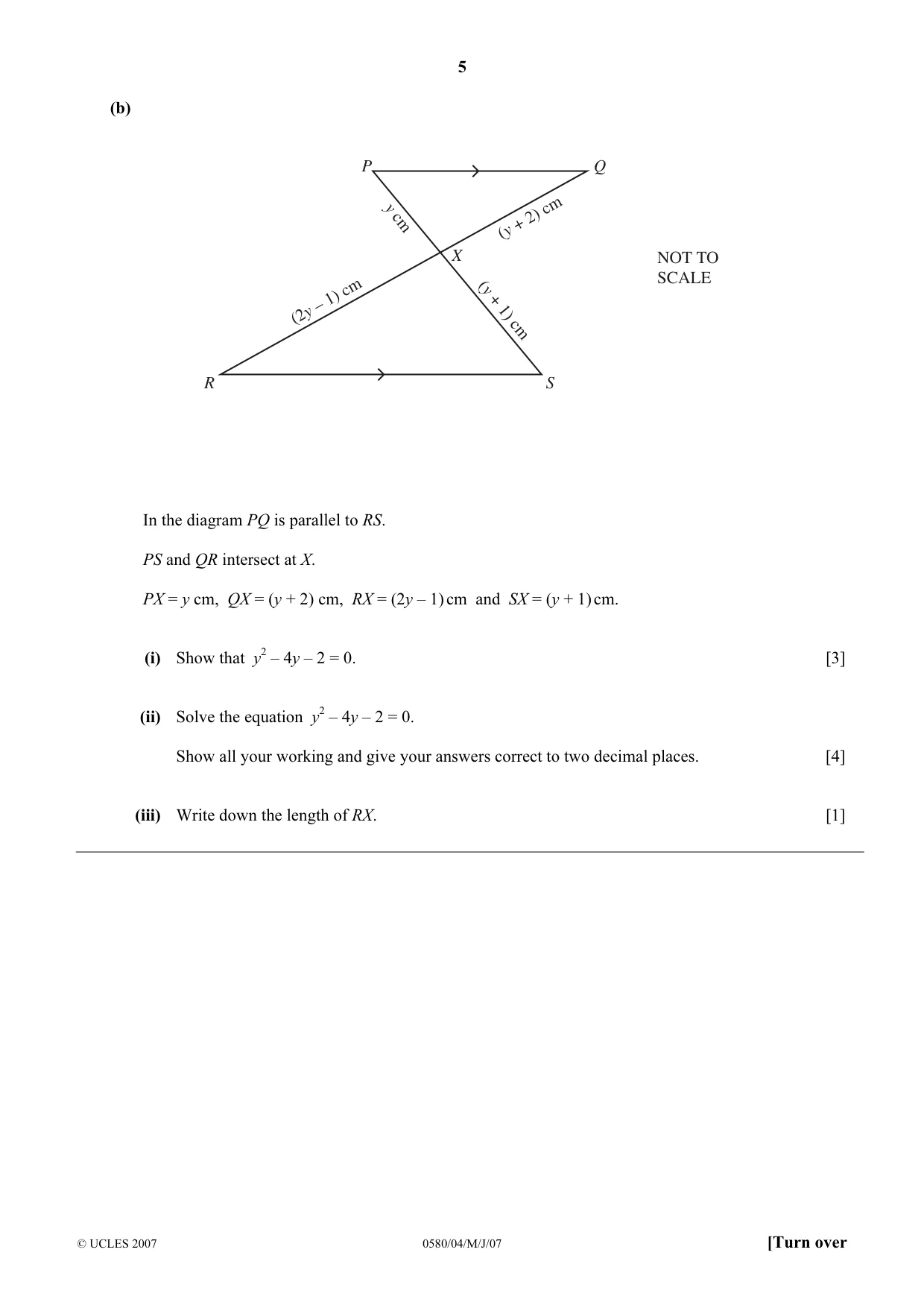 Cambridge IGCSE Mathematics 0580 2007 May/June Paper 4 · Variant 1 question paper, page 5 of 12
