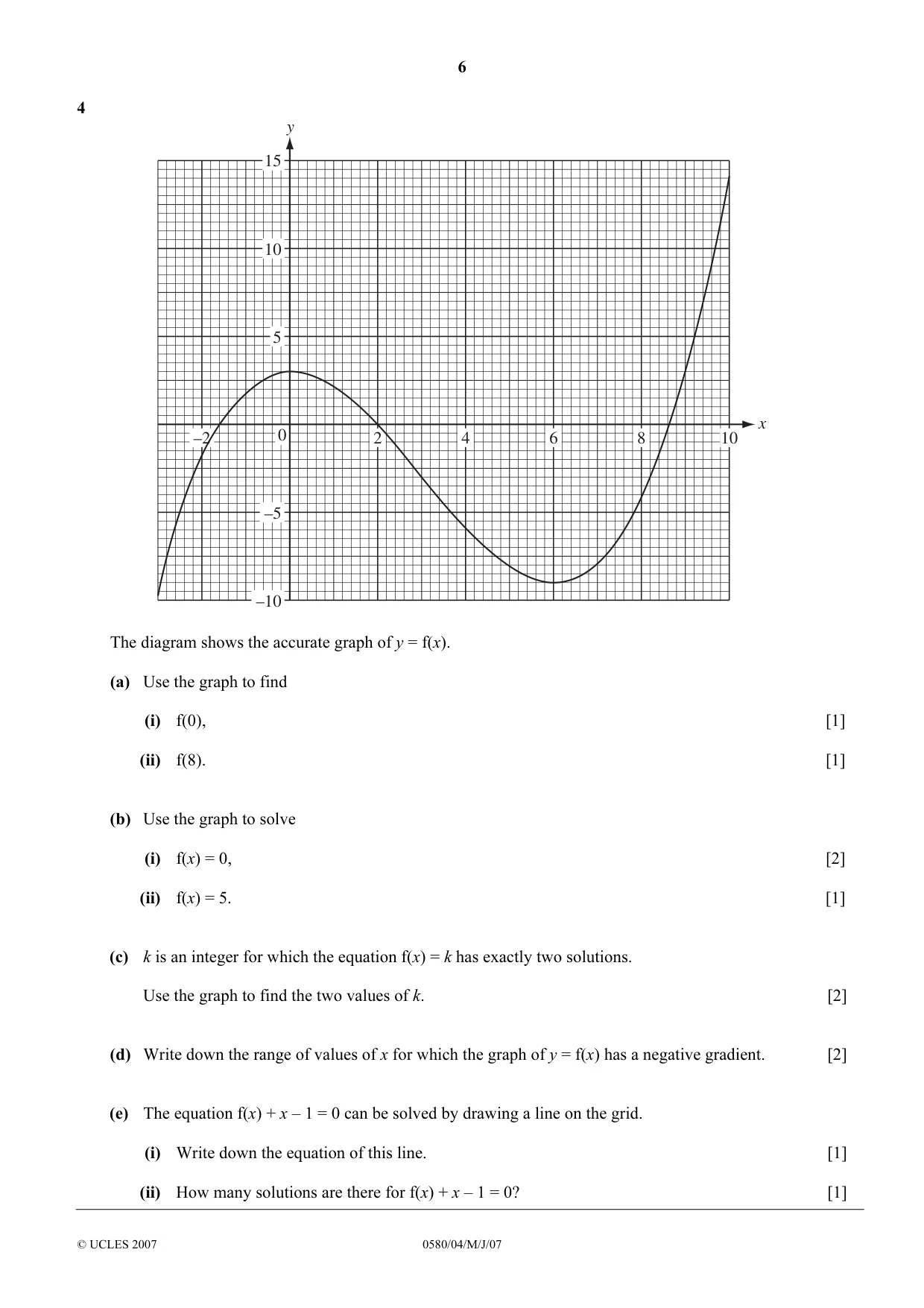 Cambridge IGCSE Mathematics 0580 2007 May/June Paper 4 · Variant 1 question paper, page 6 of 12
