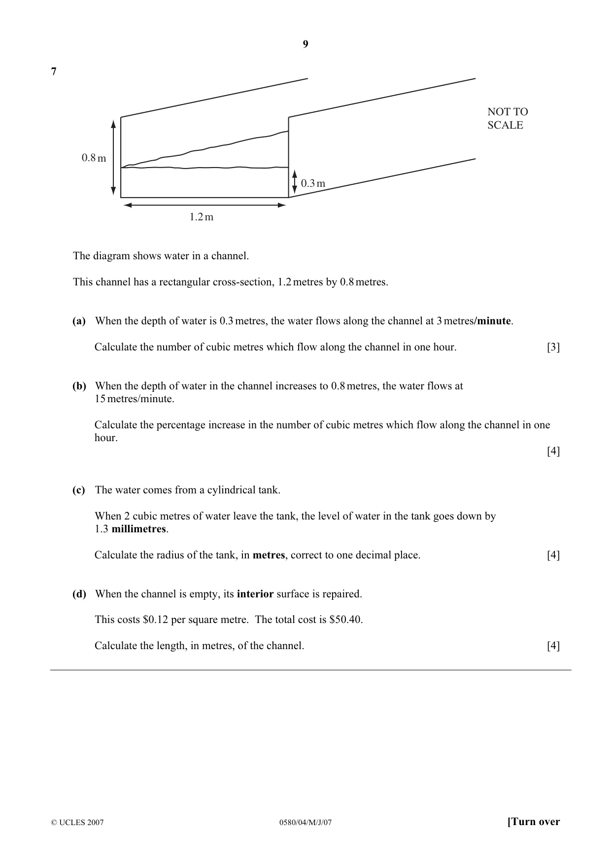 Cambridge IGCSE Mathematics 0580 2007 May/June Paper 4 · Variant 1 question paper, page 9 of 12