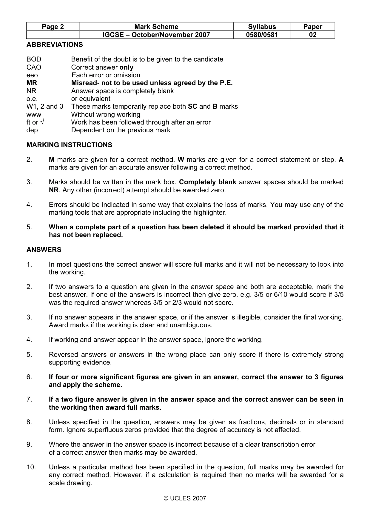 Mark scheme, page 2 of 4