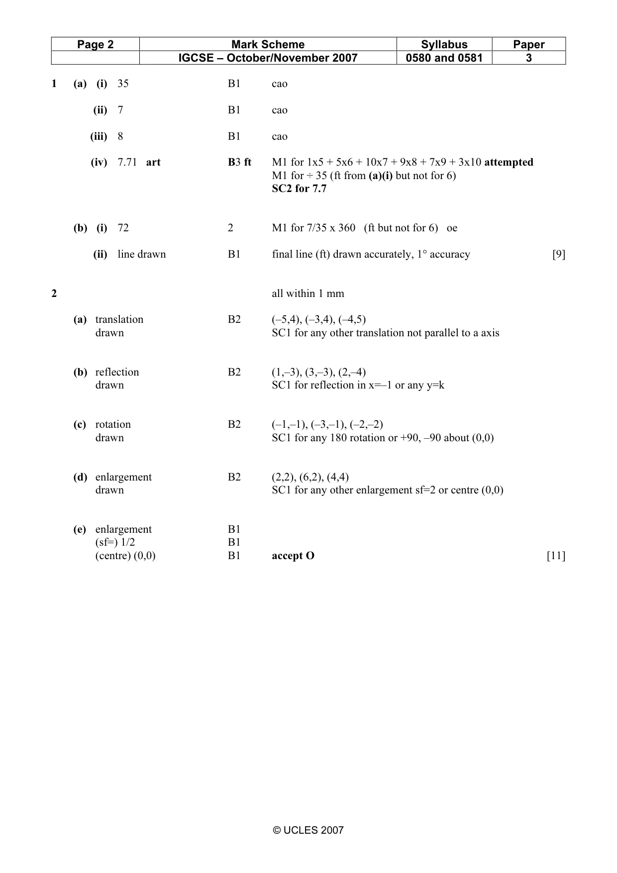 Mark scheme, page 2 of 5