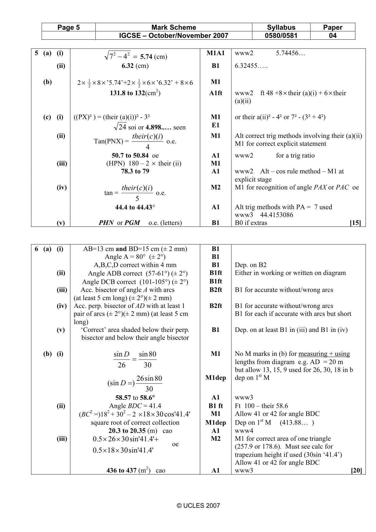 Mark scheme, page 5 of 7