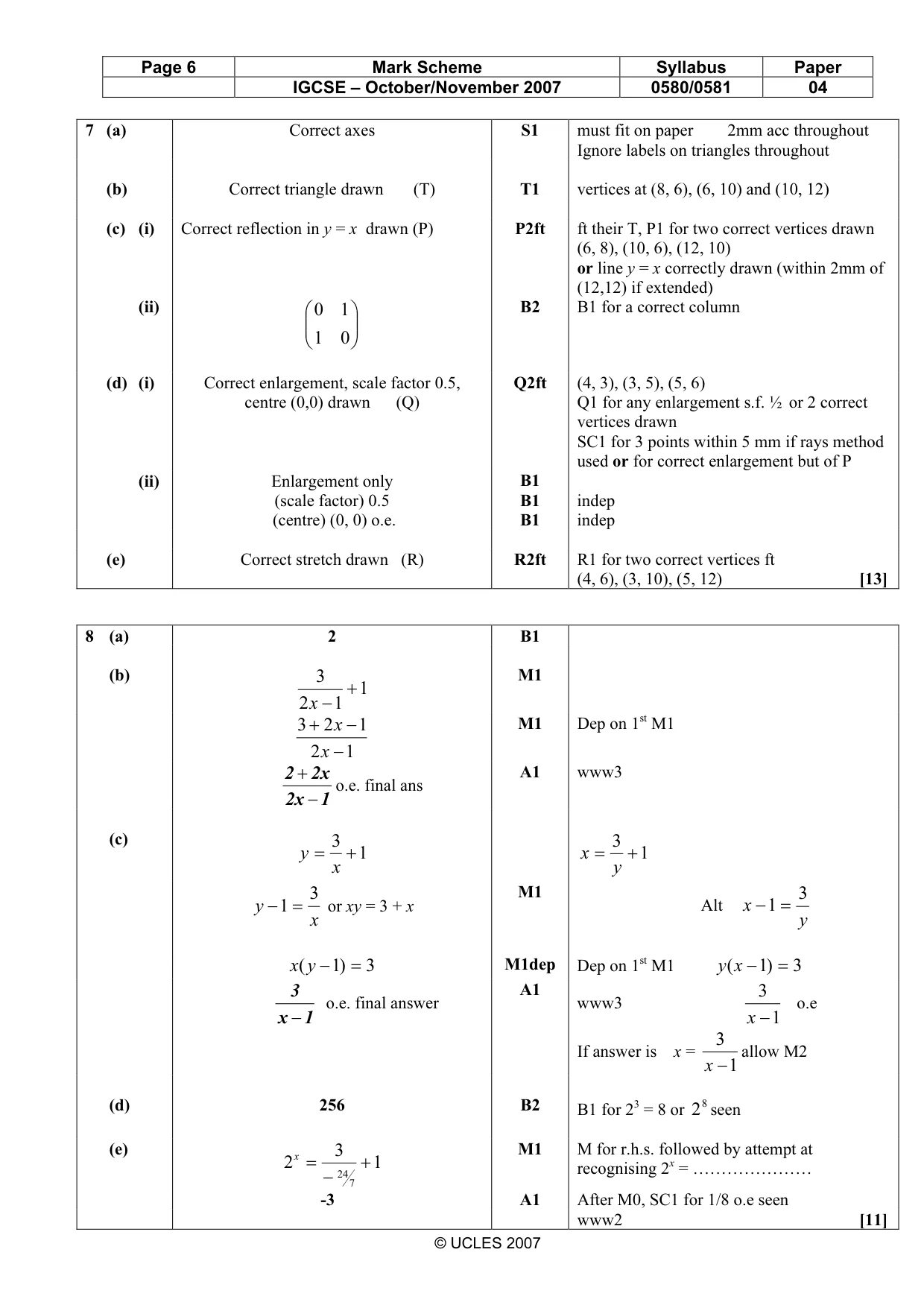 Mark scheme, page 6 of 7