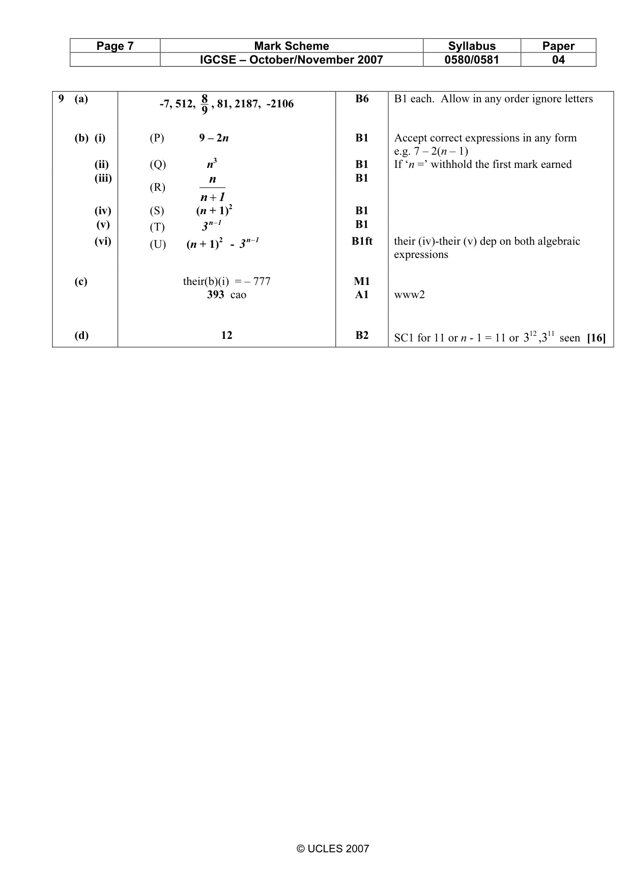 Mark scheme, page 7 of 7