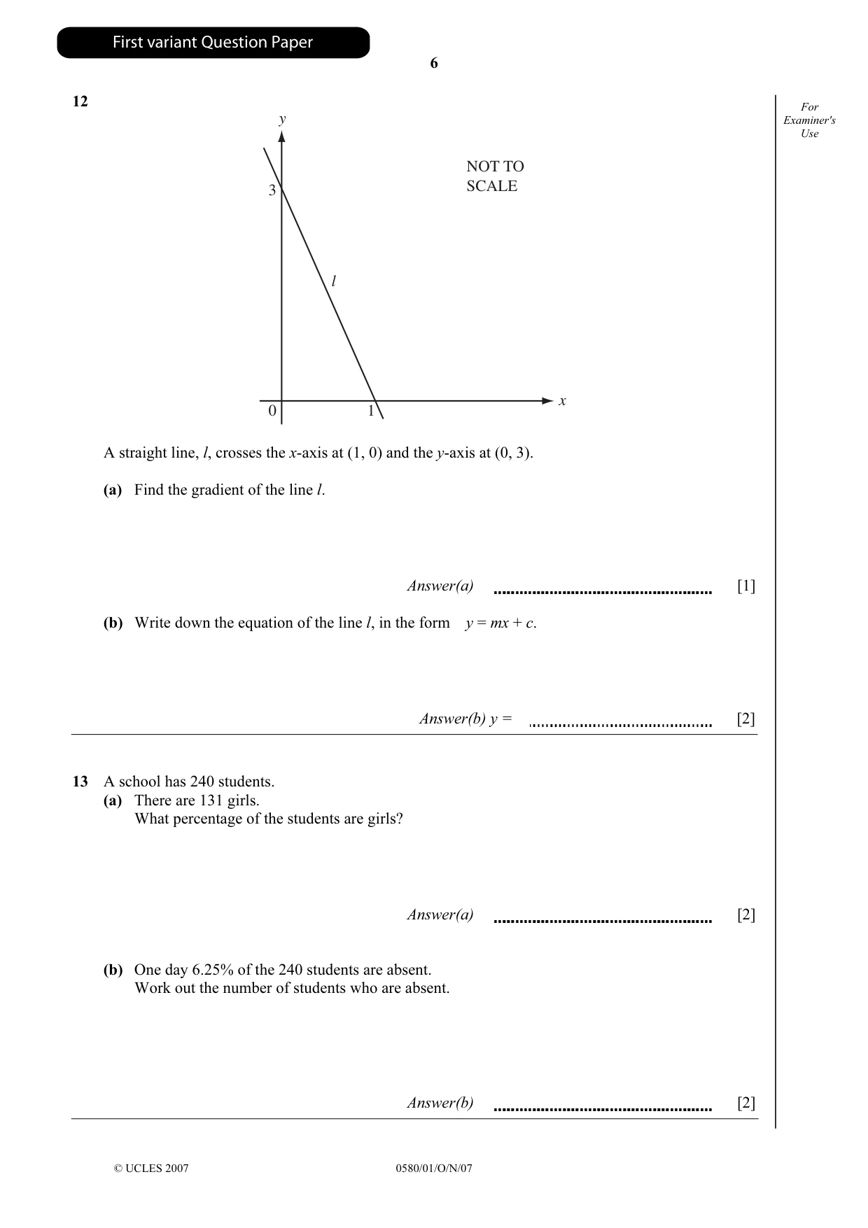 Cambridge IGCSE Mathematics 0580 2007 Oct/Nov Paper 1 · Variant 1 question paper, page 7 of 25
