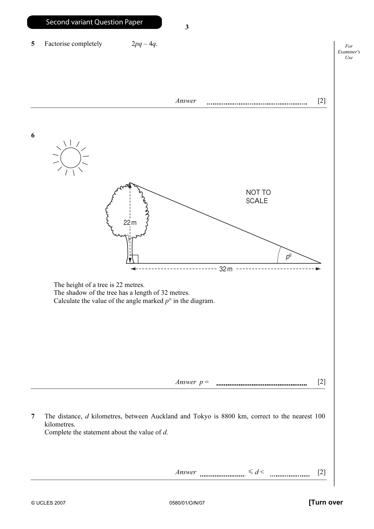 Cambridge IGCSE Mathematics 0580 2007 Oct/Nov Paper 1 · Variant 1 question paper, page 16 of 25