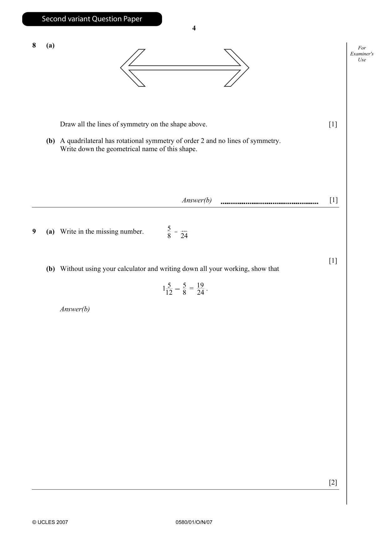 Cambridge IGCSE Mathematics 0580 2007 Oct/Nov Paper 1 · Variant 1 question paper, page 17 of 25