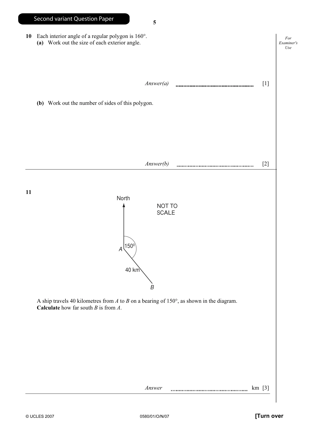 Cambridge IGCSE Mathematics 0580 2007 Oct/Nov Paper 1 · Variant 1 question paper, page 18 of 25