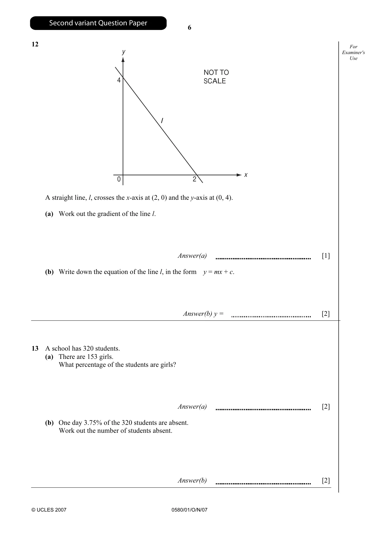 Cambridge IGCSE Mathematics 0580 2007 Oct/Nov Paper 1 · Variant 1 question paper, page 19 of 25