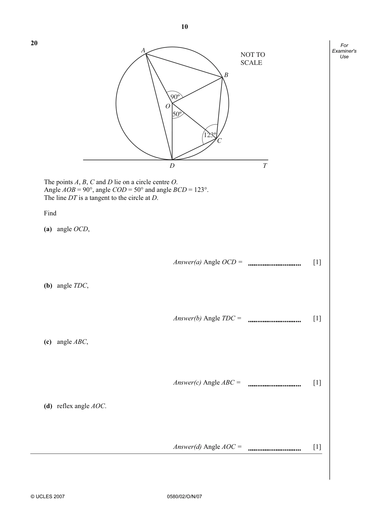 Cambridge IGCSE Mathematics 0580 2007 Oct/Nov Paper 2 · Variant 1 question paper, page 10 of 12