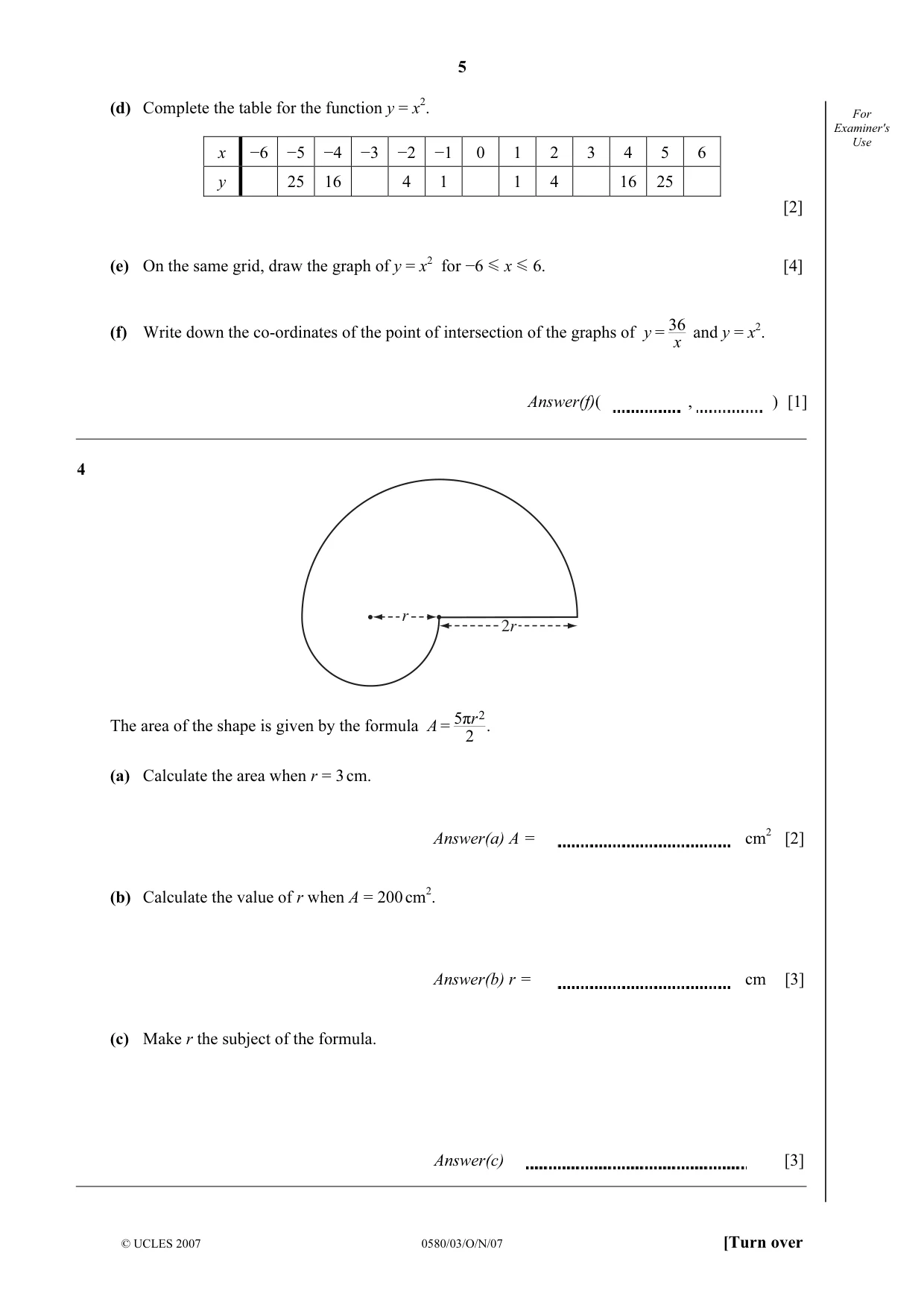 Cambridge IGCSE Mathematics 0580 2007 Oct/Nov Paper 3 · Variant 1 question paper, page 5 of 12
