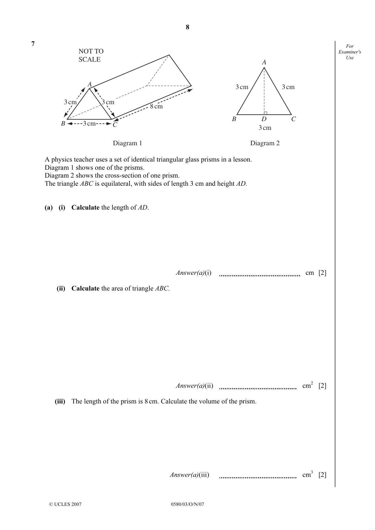 Cambridge IGCSE Mathematics 0580 2007 Oct/Nov Paper 3 · Variant 1 question paper, page 8 of 12