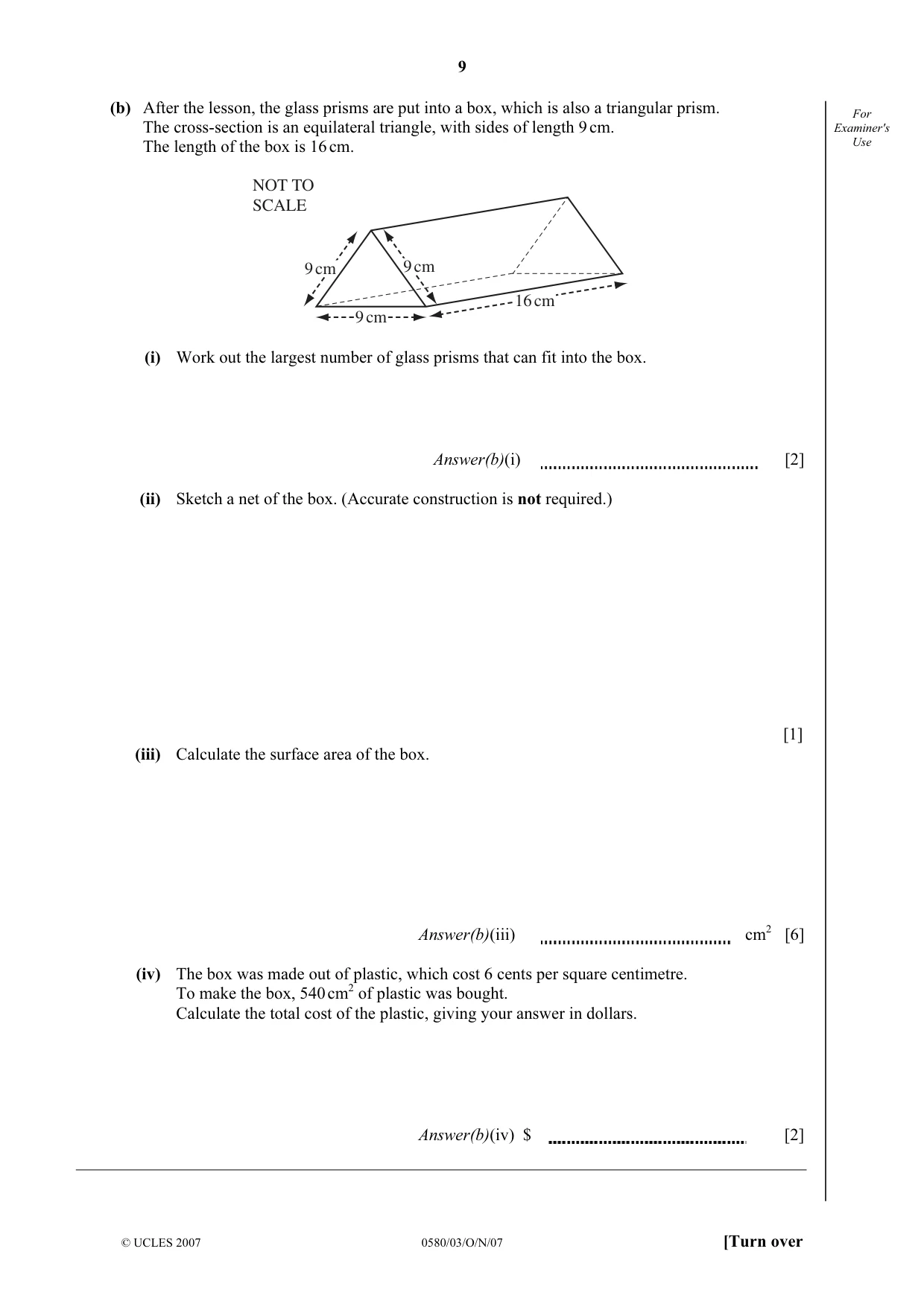 Cambridge IGCSE Mathematics 0580 2007 Oct/Nov Paper 3 · Variant 1 question paper, page 9 of 12