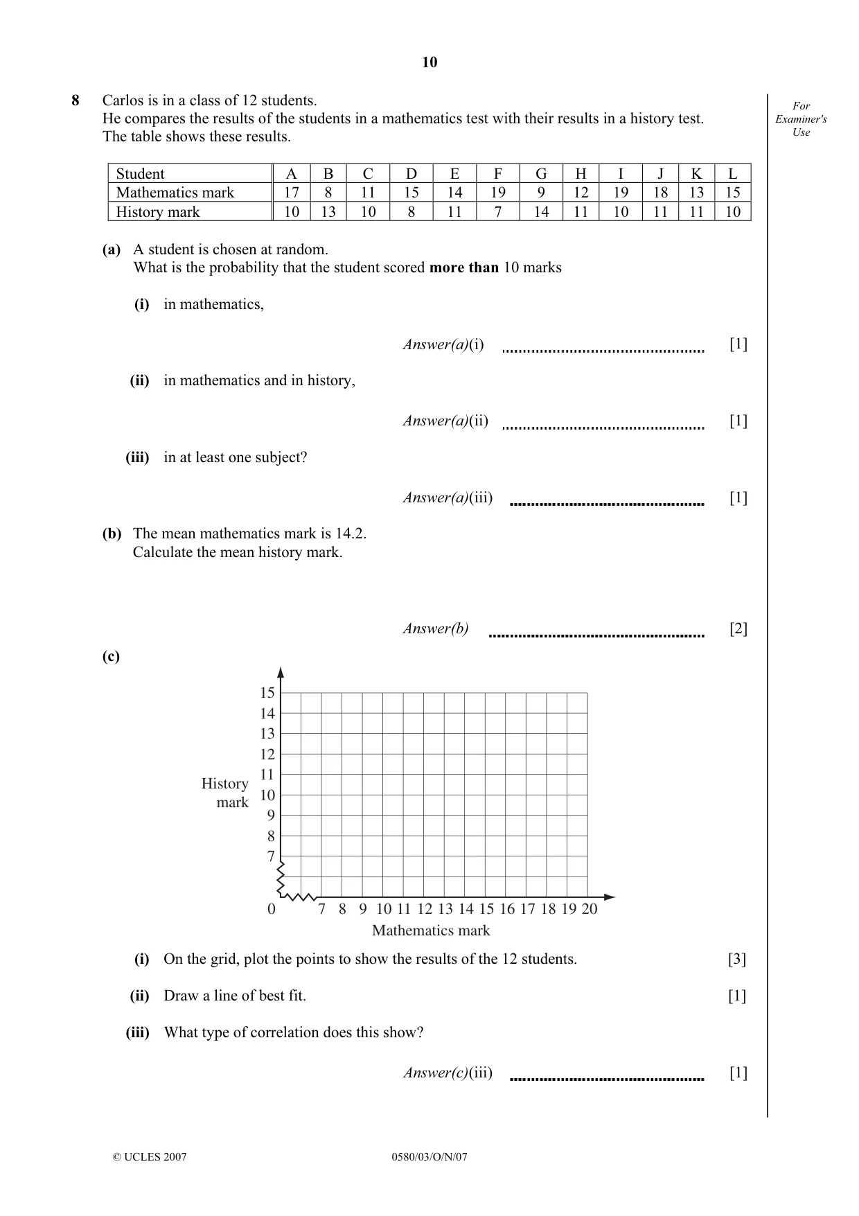 Cambridge IGCSE Mathematics 0580 2007 Oct/Nov Paper 3 · Variant 1 question paper, page 10 of 12