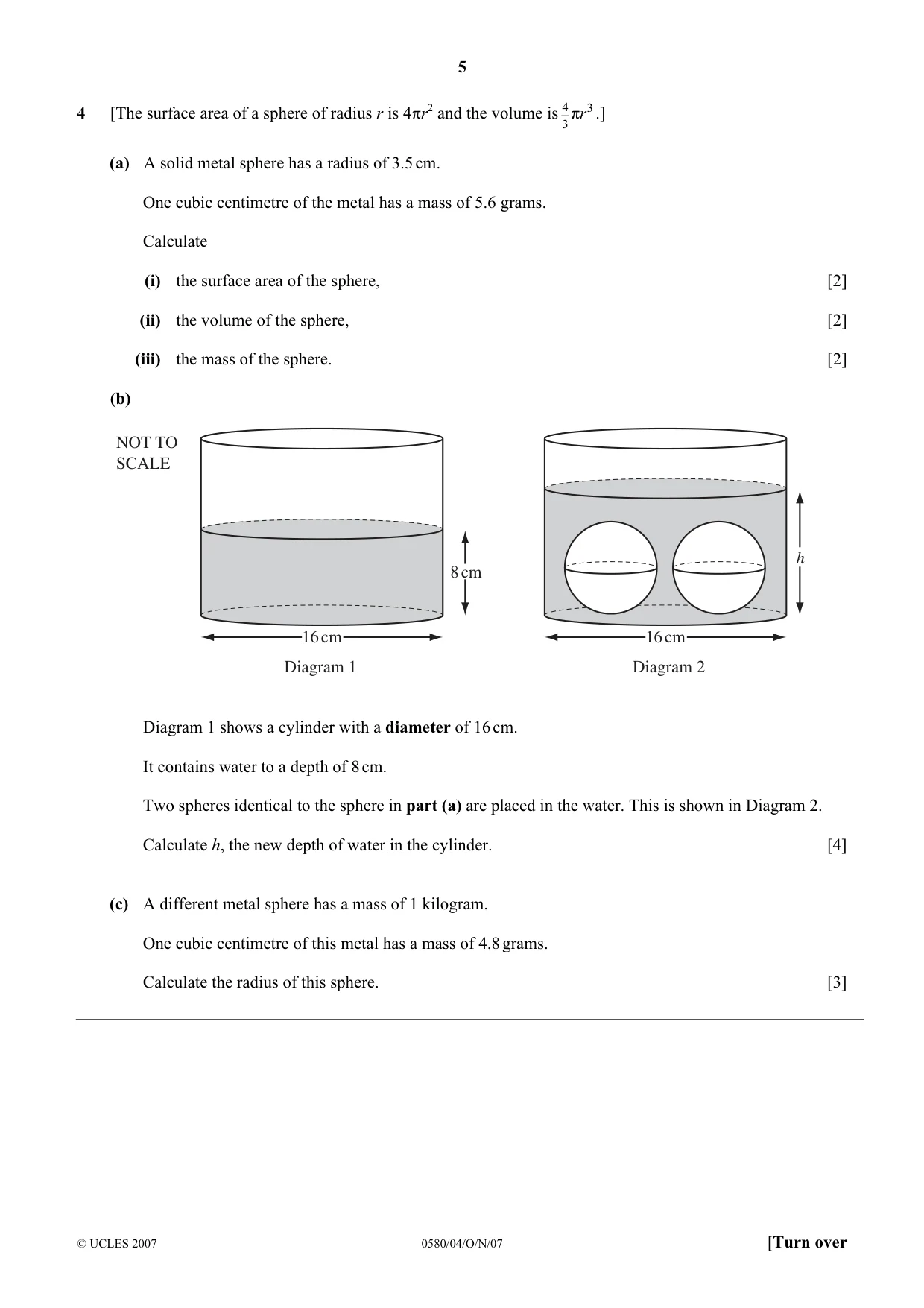 Cambridge IGCSE Mathematics 0580 2007 Oct/Nov Paper 4 · Variant 1 question paper, page 5 of 12