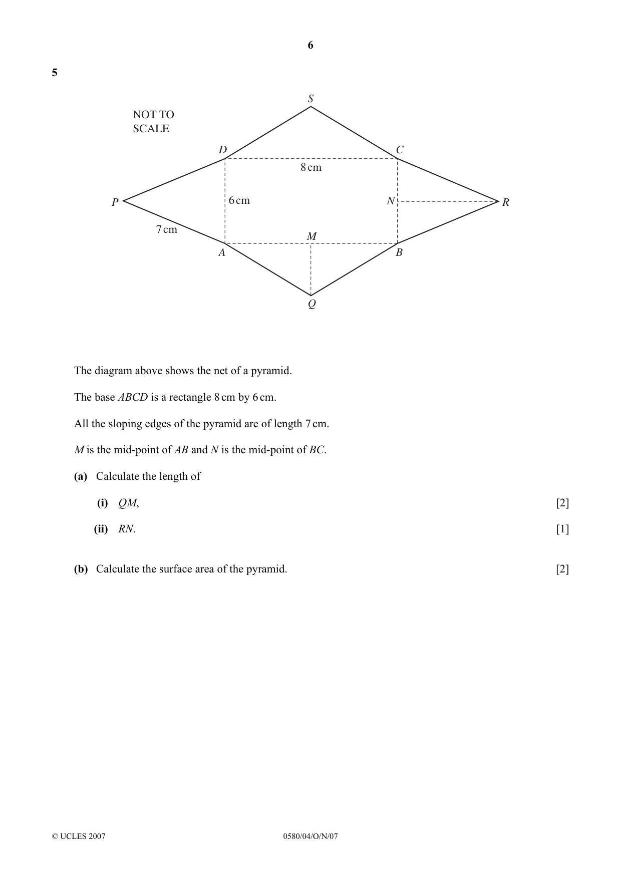 Cambridge IGCSE Mathematics 0580 2007 Oct/Nov Paper 4 · Variant 1 question paper, page 6 of 12
