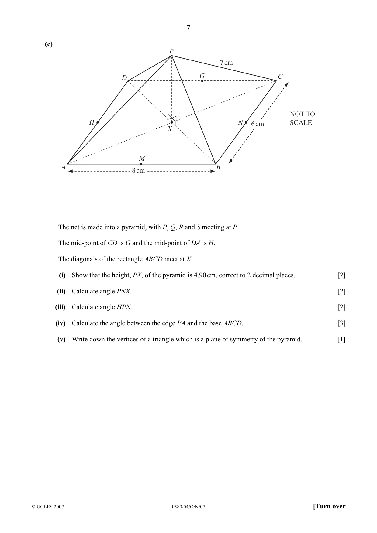 Cambridge IGCSE Mathematics 0580 2007 Oct/Nov Paper 4 · Variant 1 question paper, page 7 of 12