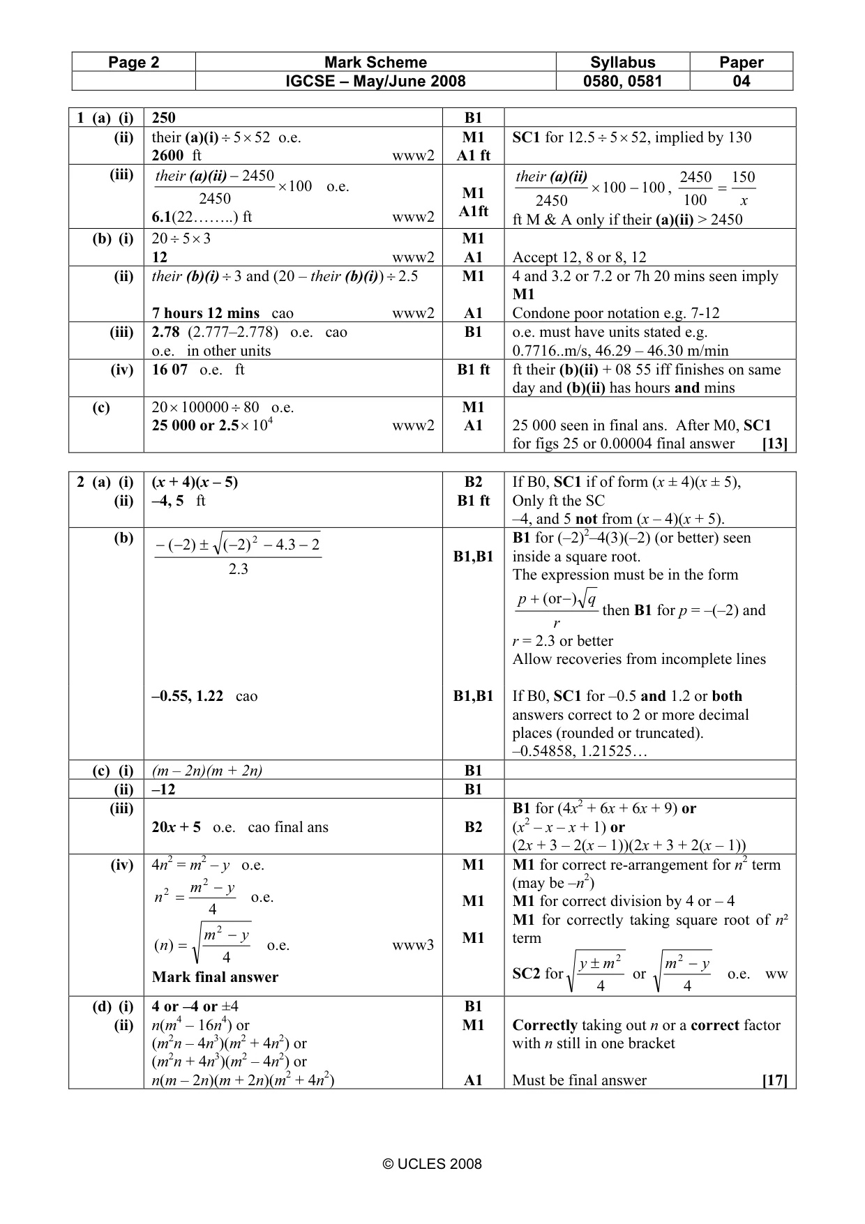 Mark scheme, page 2 of 5