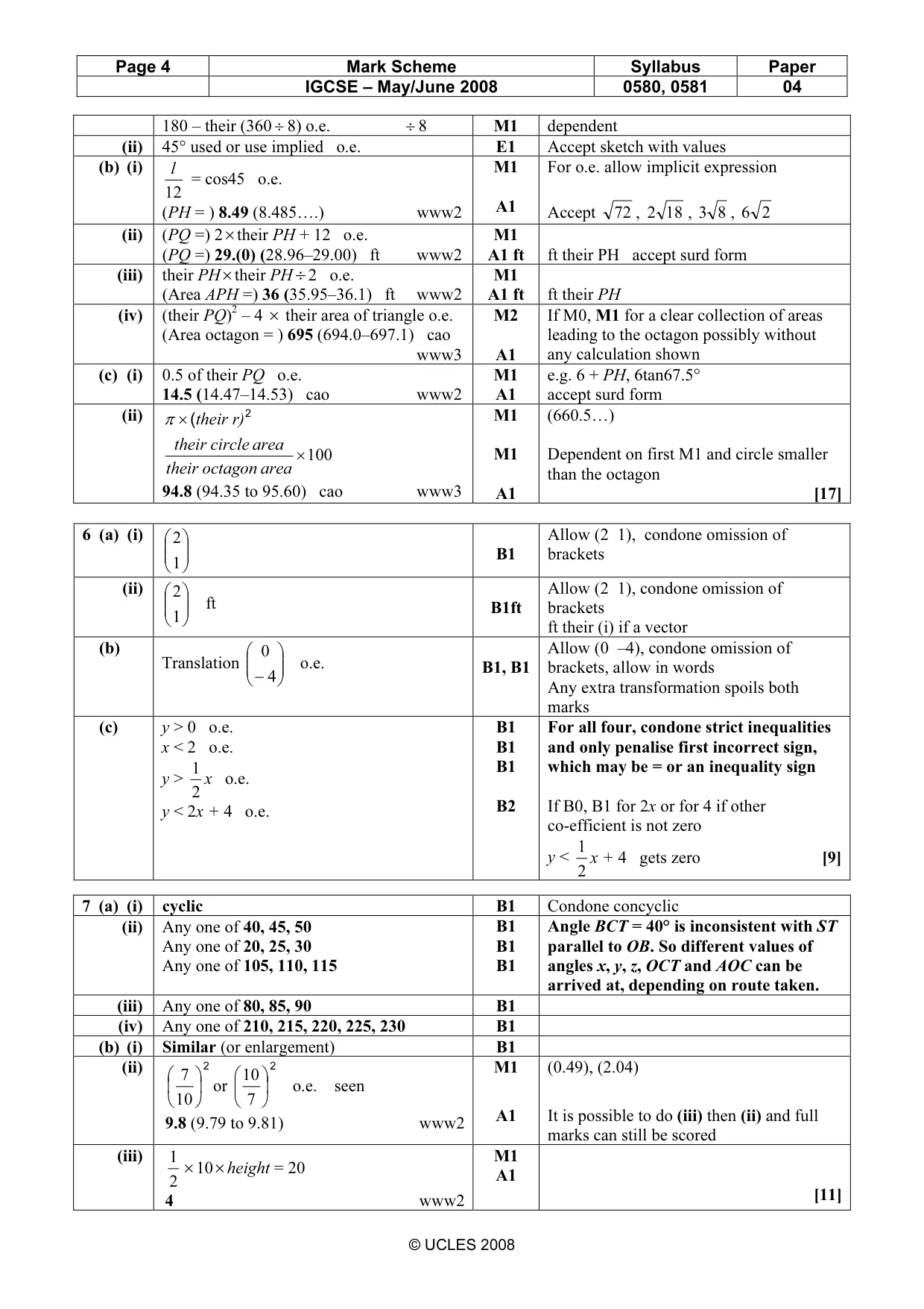 Mark scheme, page 4 of 5