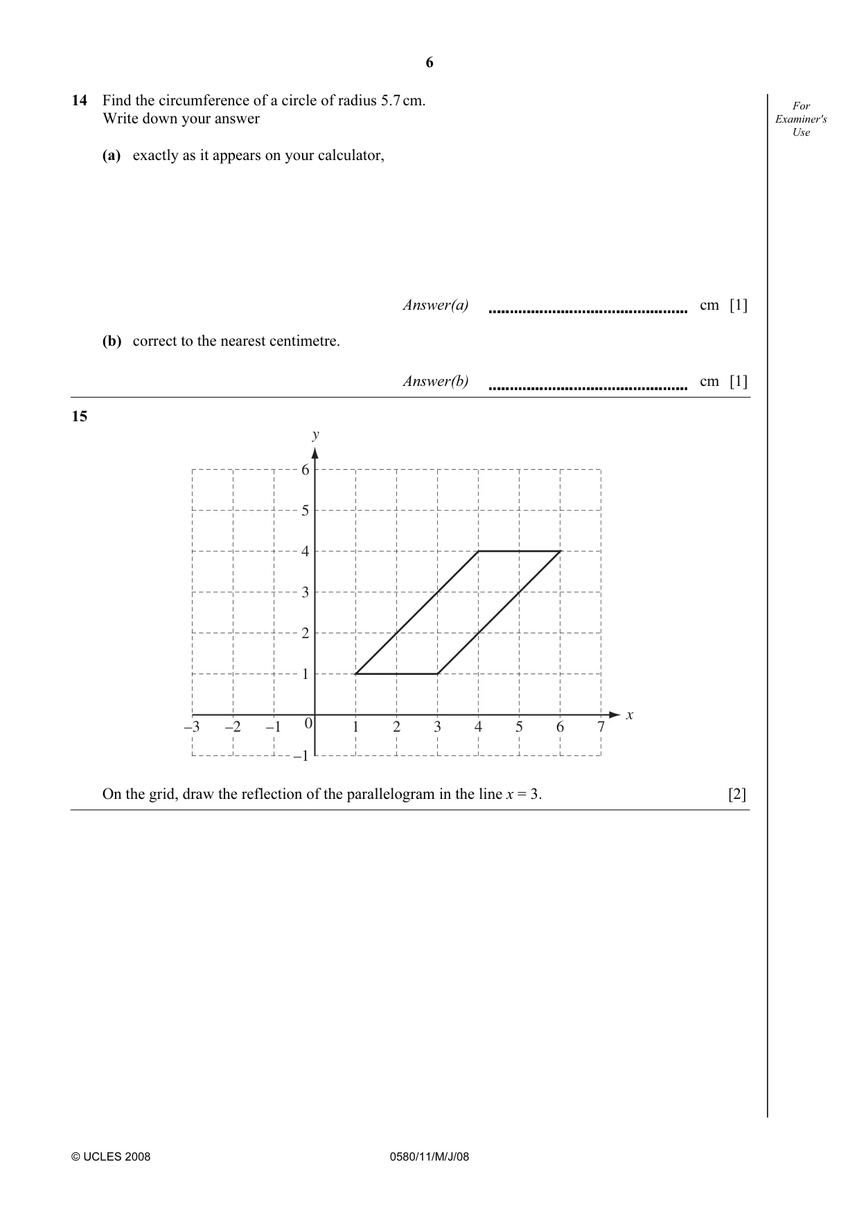 Cambridge IGCSE Mathematics 0580 2008 May/June Paper 1 · Variant 1 question paper, page 7 of 25