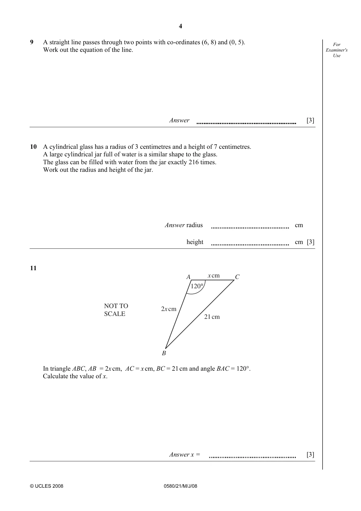 Cambridge IGCSE Mathematics 0580 2008 May/June Paper 2 · Variant 1 question paper, page 5 of 25