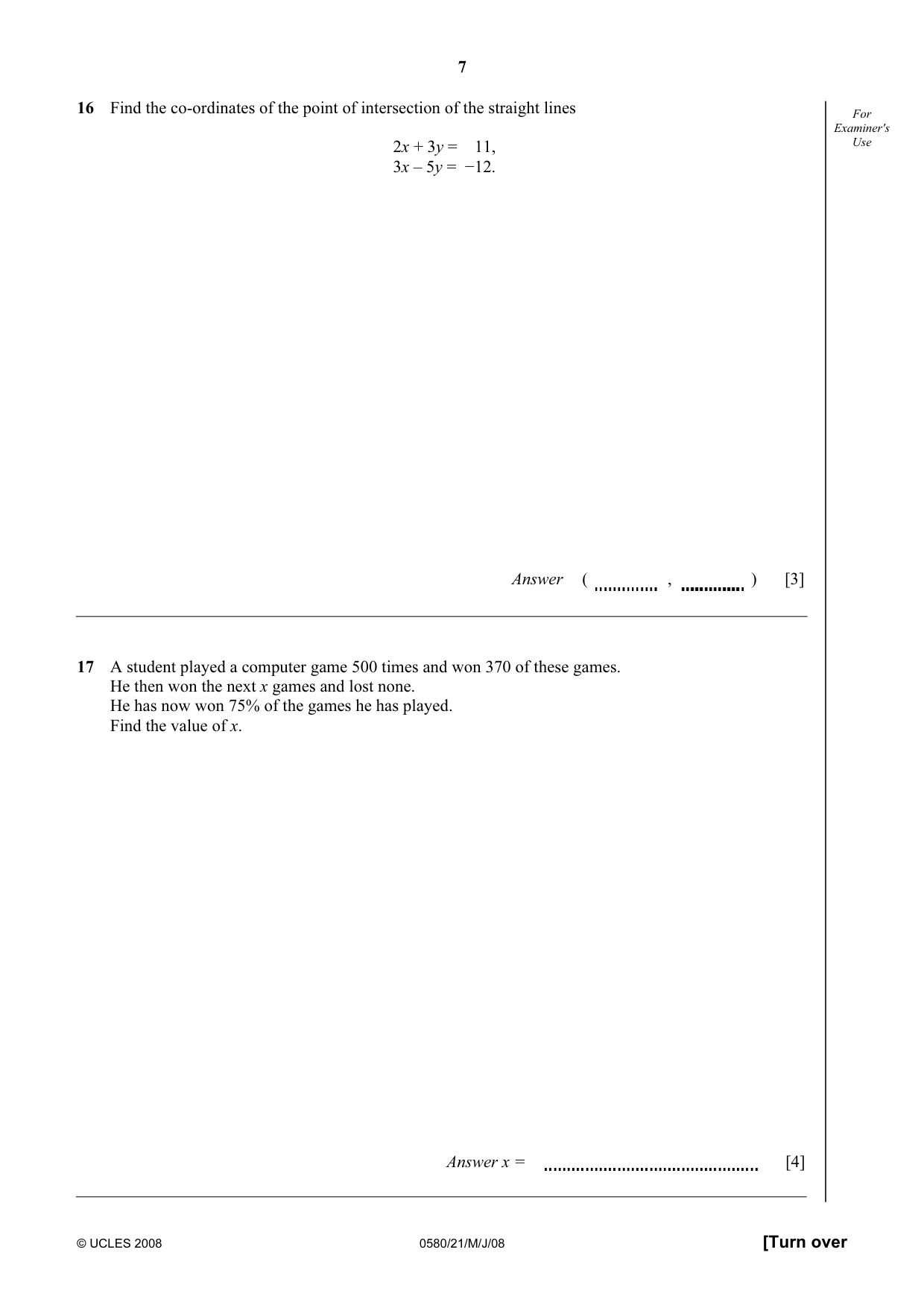 Cambridge IGCSE Mathematics 0580 2008 May/June Paper 2 · Variant 1 question paper, page 8 of 25