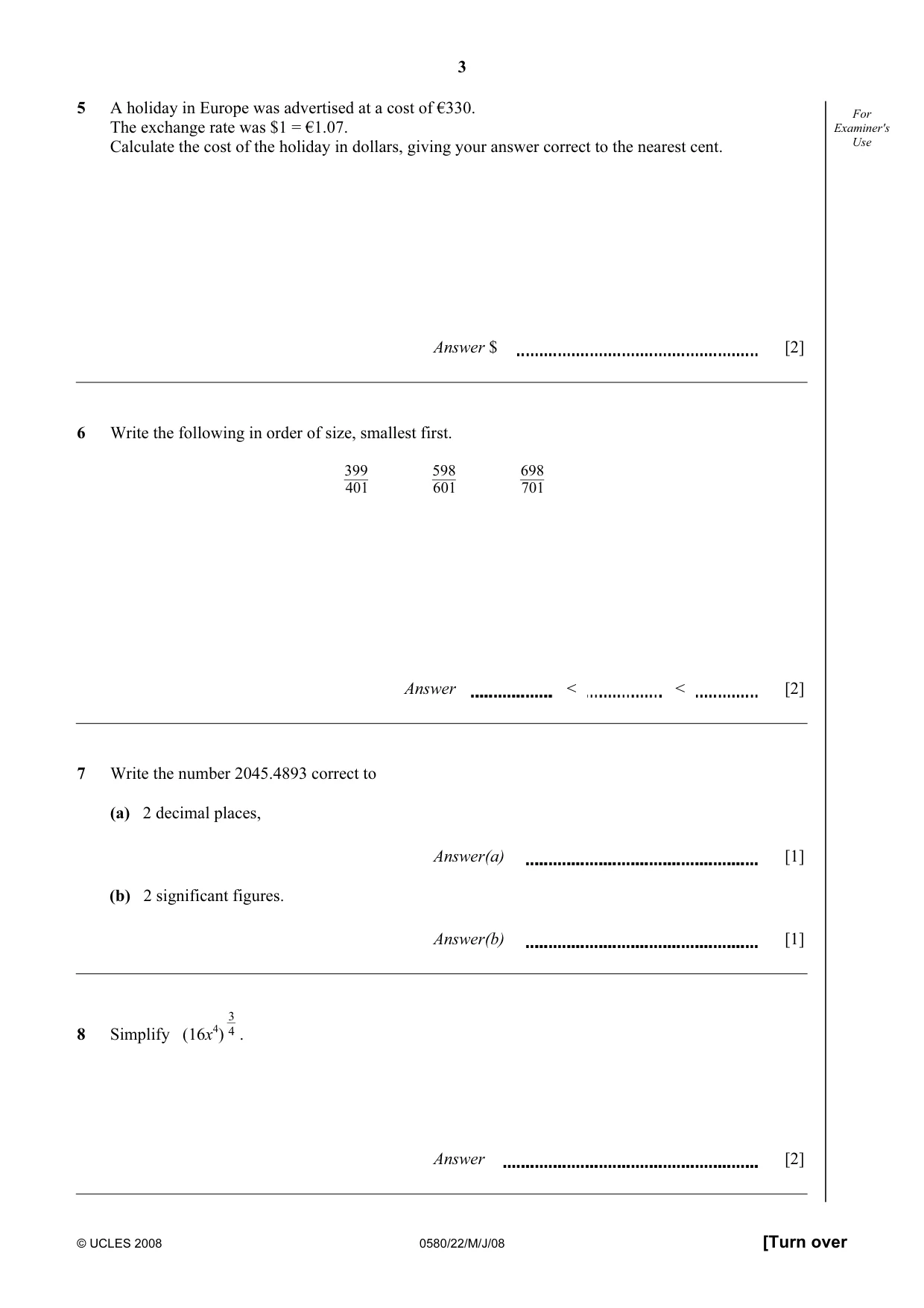 Cambridge IGCSE Mathematics 0580 2008 May/June Paper 2 · Variant 1 question paper, page 16 of 25