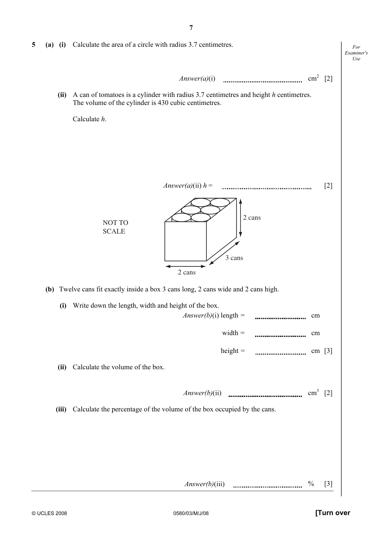 Cambridge IGCSE Mathematics 0580 2008 May/June Paper 3 · Variant 1 question paper, page 7 of 16