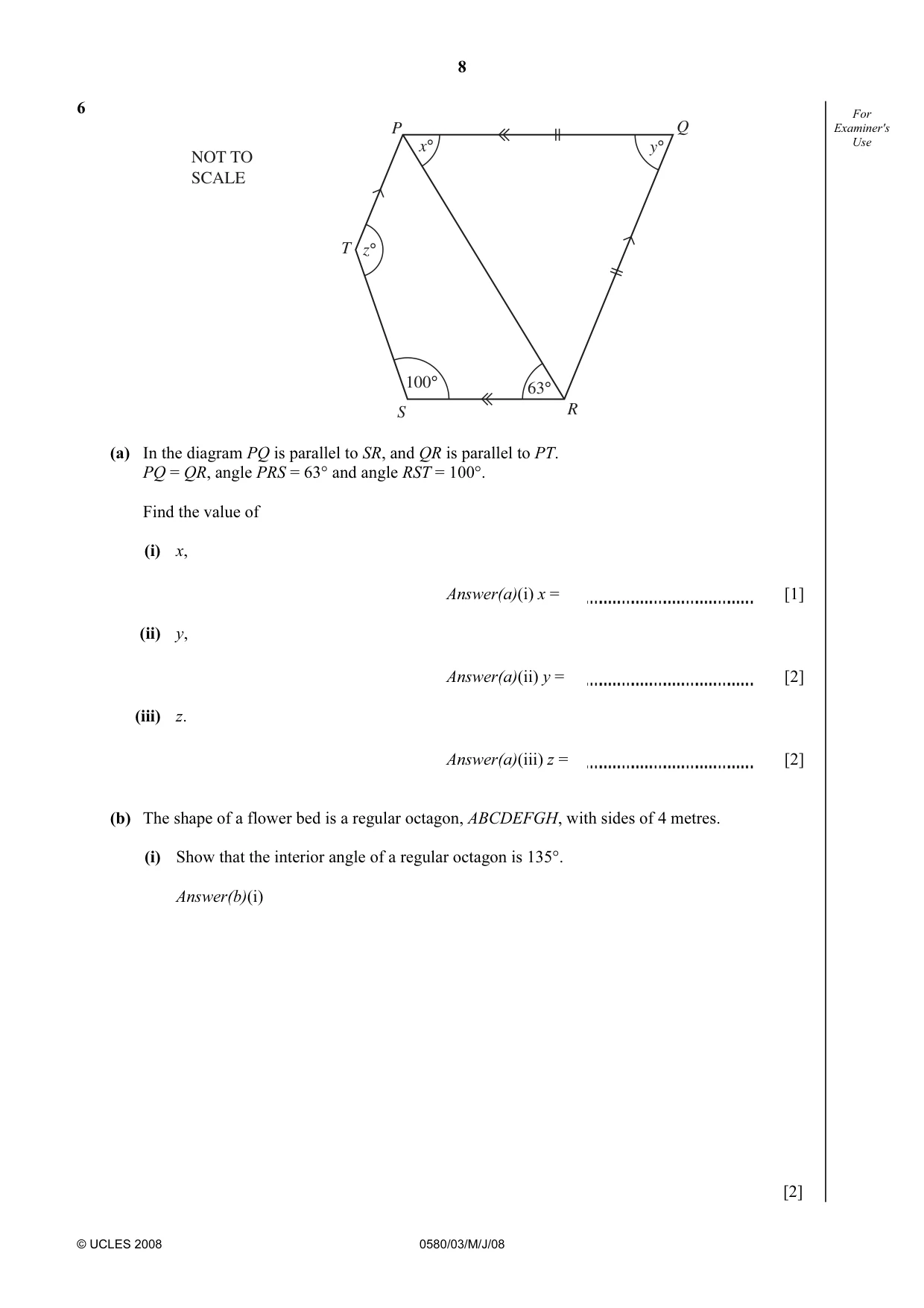 Cambridge IGCSE Mathematics 0580 2008 May/June Paper 3 · Variant 1 question paper, page 8 of 16