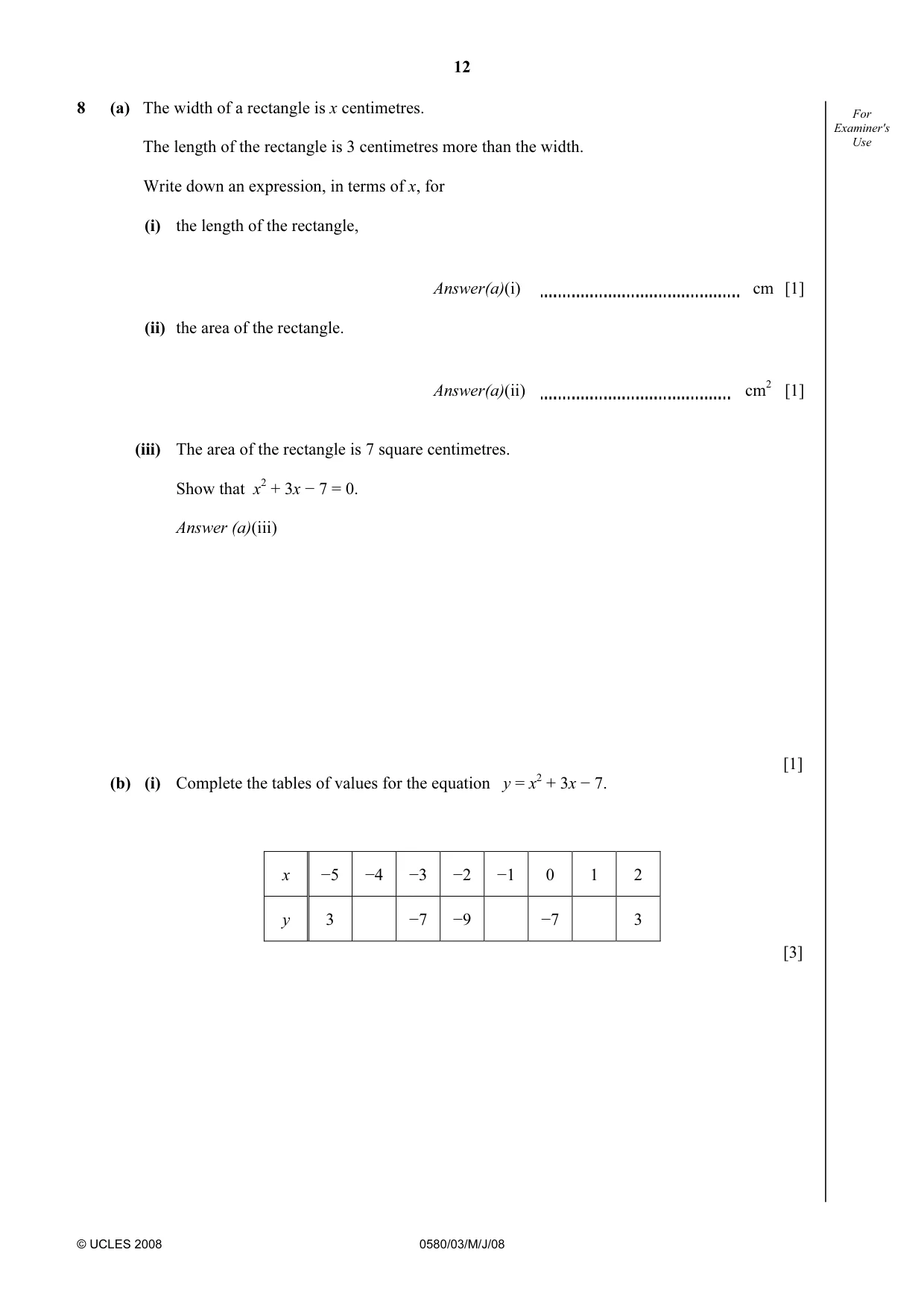 Cambridge IGCSE Mathematics 0580 2008 May/June Paper 3 · Variant 1 question paper, page 12 of 16