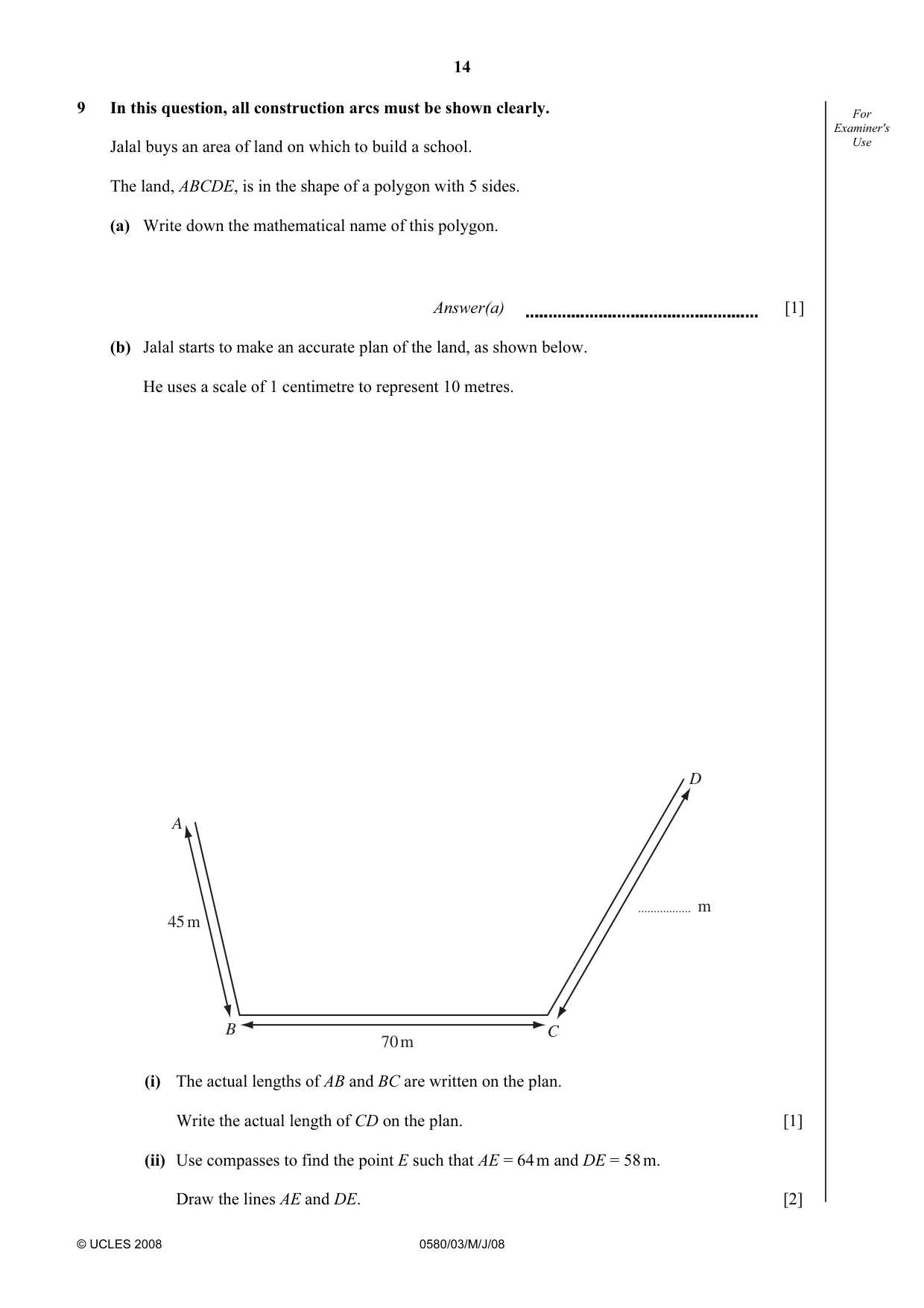 Cambridge IGCSE Mathematics 0580 2008 May/June Paper 3 · Variant 1 question paper, page 14 of 16