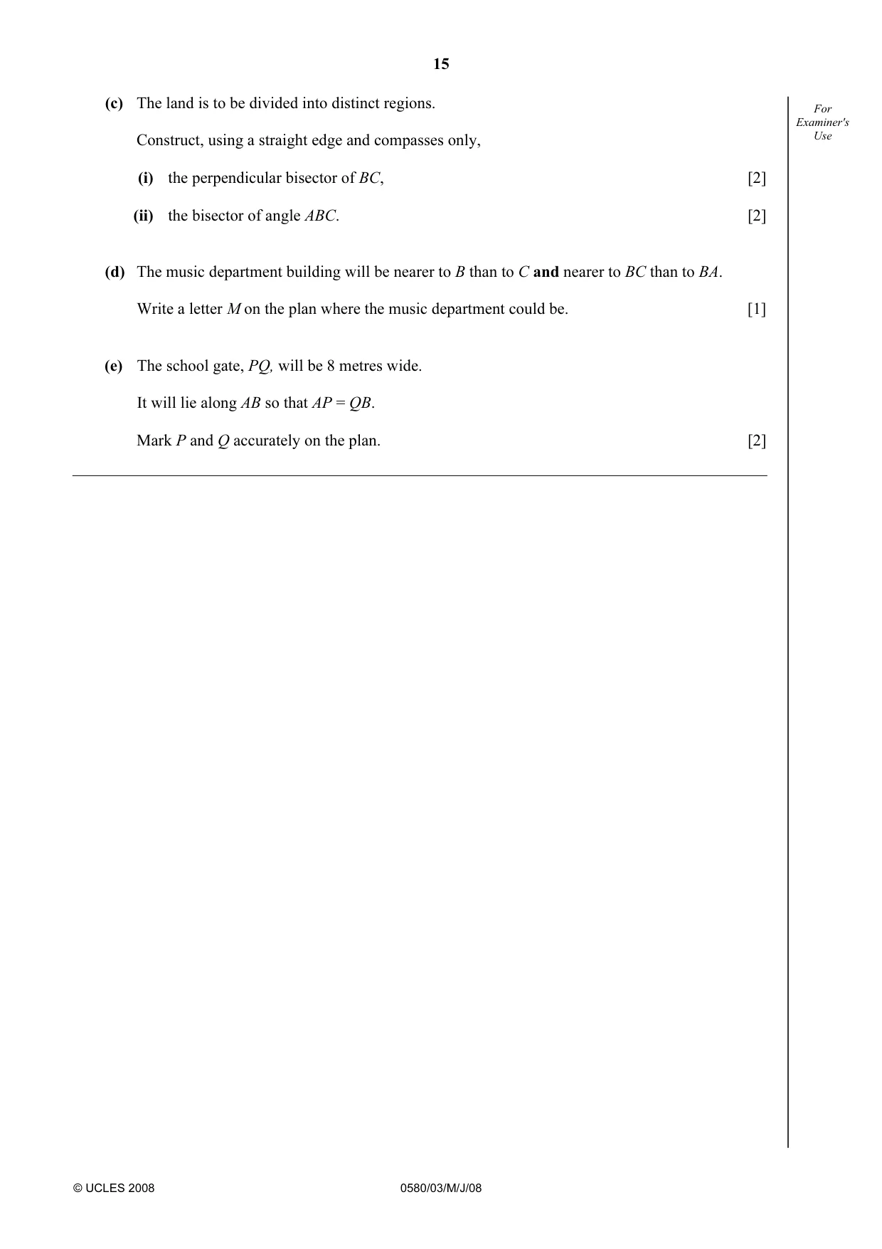 Cambridge IGCSE Mathematics 0580 2008 May/June Paper 3 · Variant 1 question paper, page 15 of 16