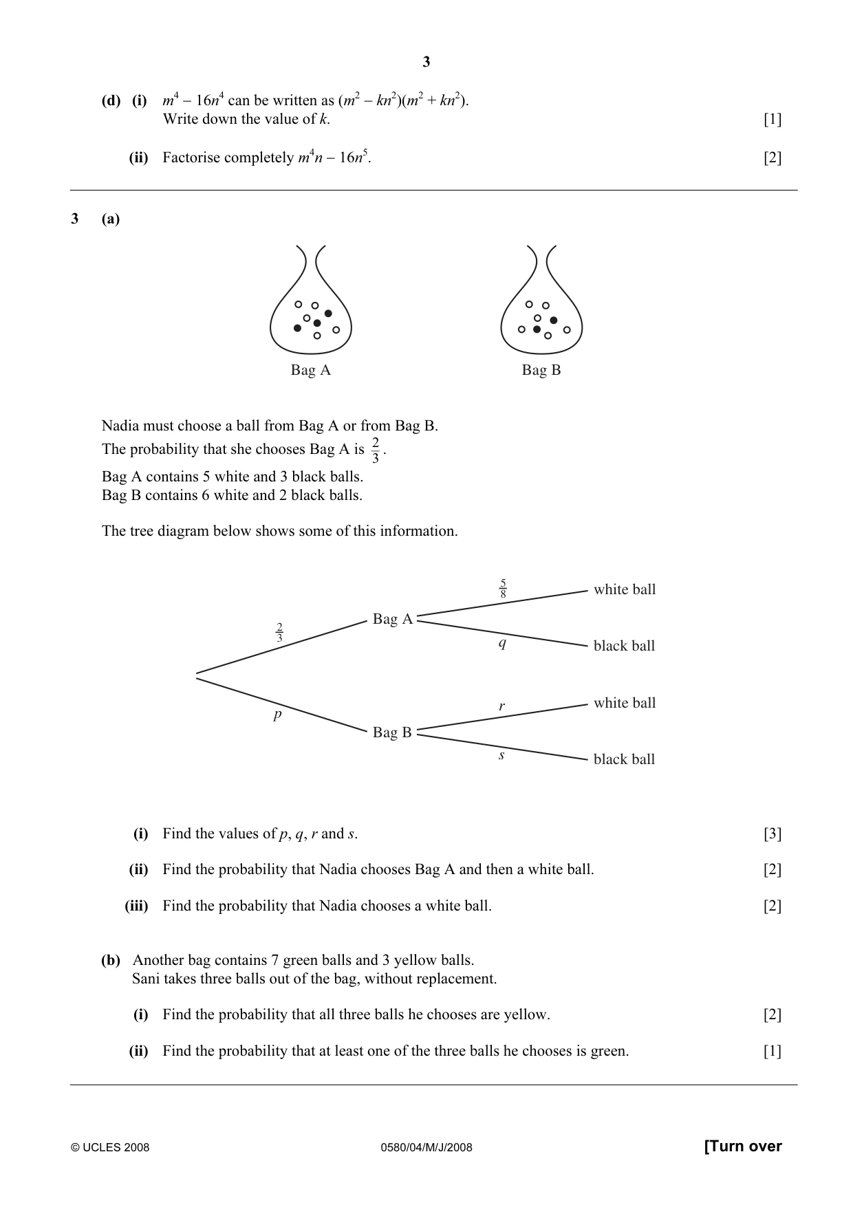 Cambridge IGCSE Mathematics 0580 2008 May/June Paper 4 · Variant 1 question paper, page 3 of 16