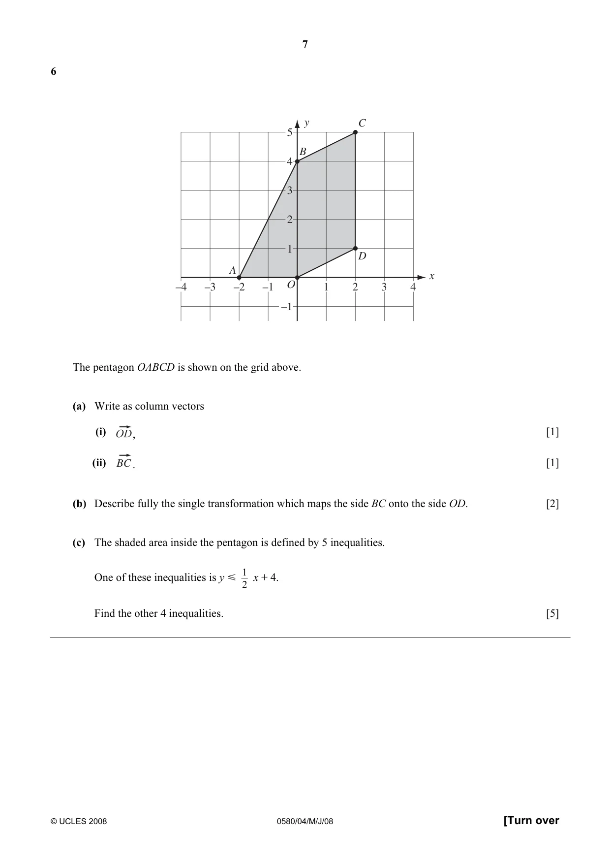Cambridge IGCSE Mathematics 0580 2008 May/June Paper 4 · Variant 1 question paper, page 7 of 16