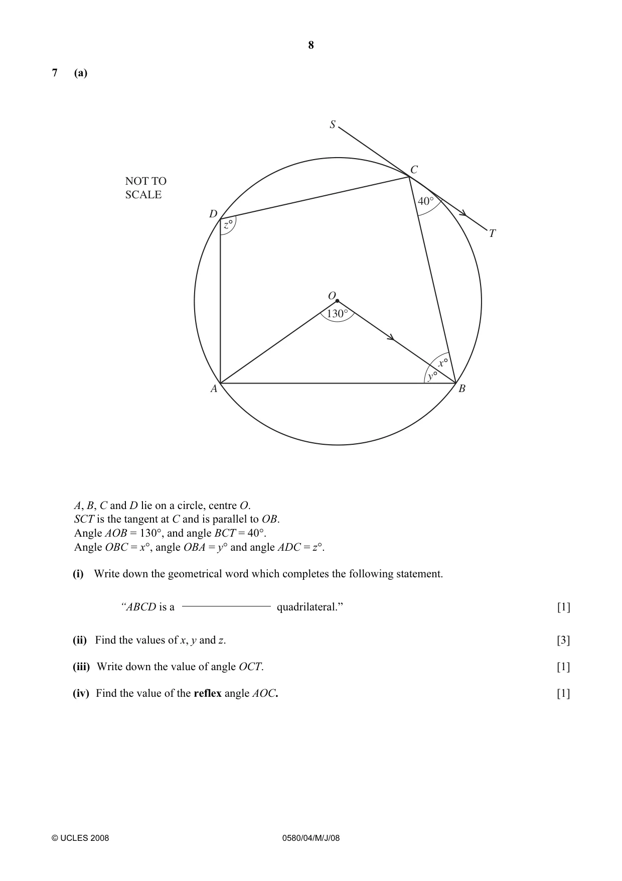 Cambridge IGCSE Mathematics 0580 2008 May/June Paper 4 · Variant 1 question paper, page 8 of 16
