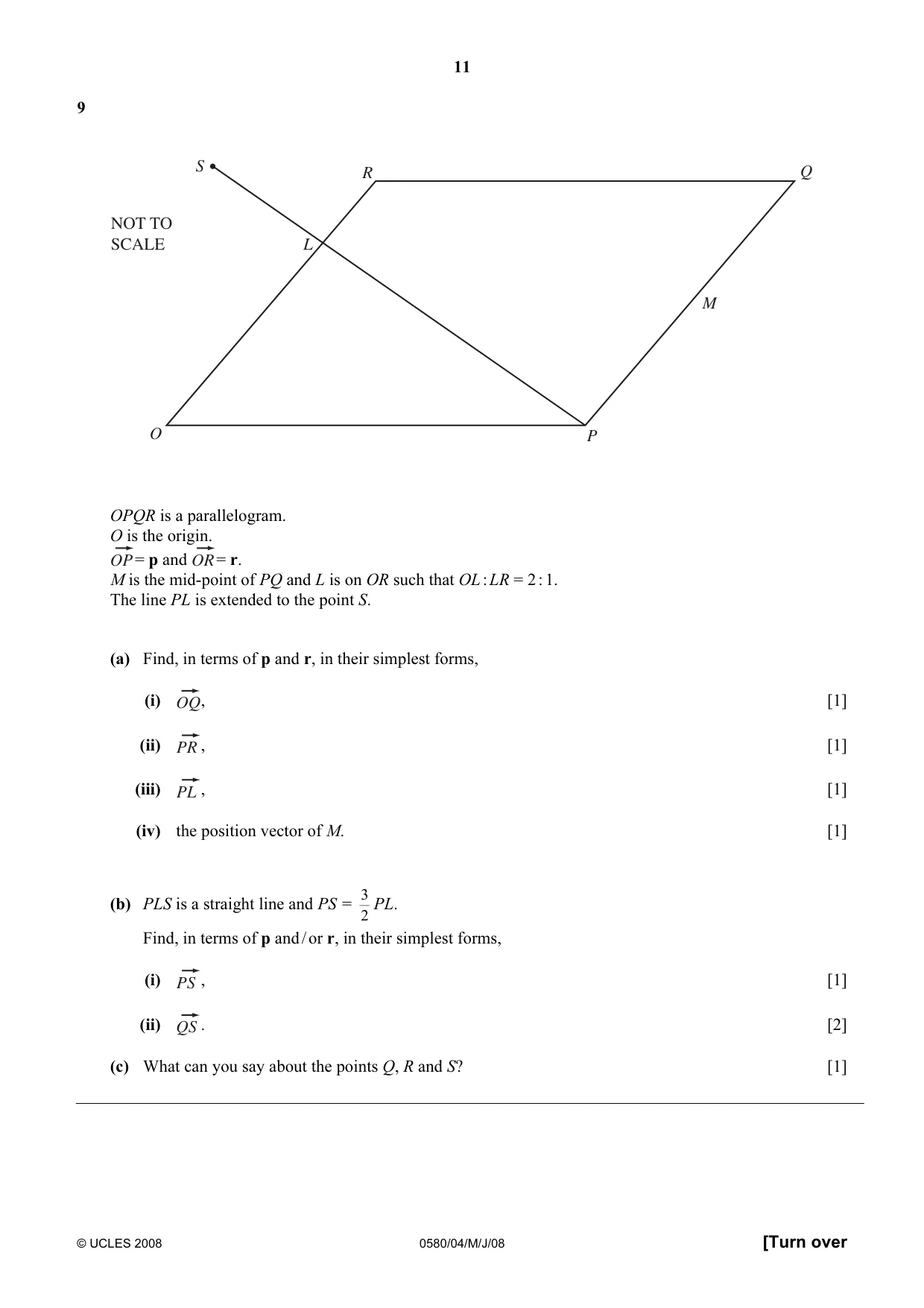 Cambridge IGCSE Mathematics 0580 2008 May/June Paper 4 · Variant 1 question paper, page 11 of 16
