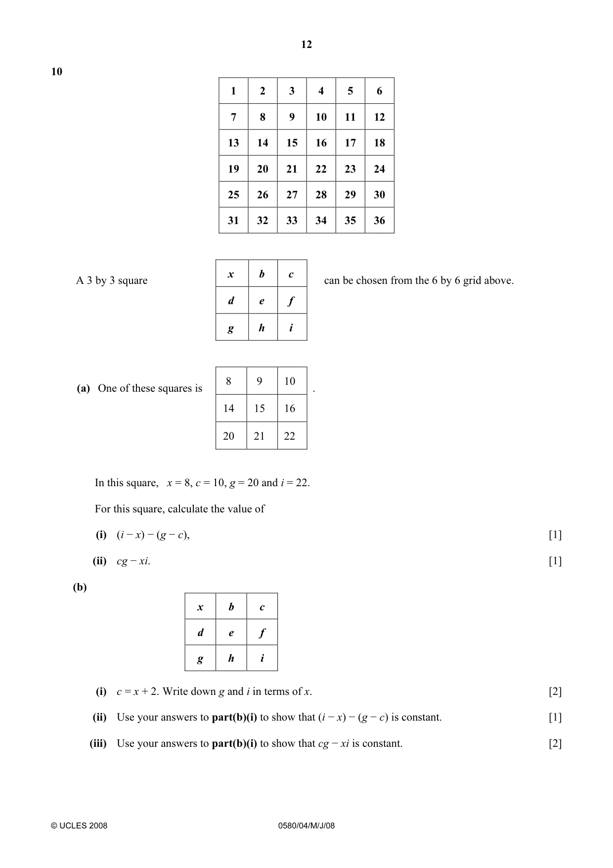 Cambridge IGCSE Mathematics 0580 2008 May/June Paper 4 · Variant 1 question paper, page 12 of 16