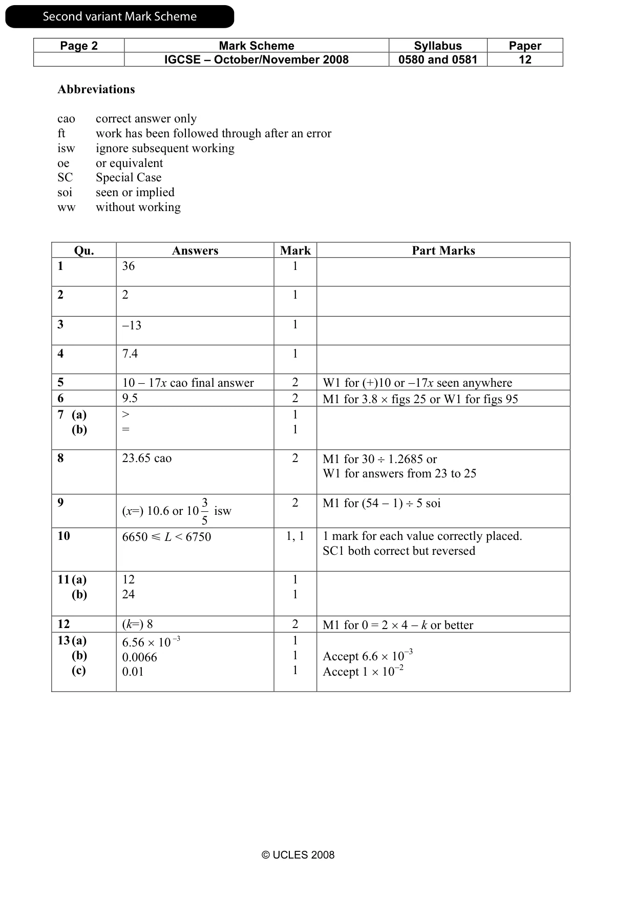 Mark scheme, page 6 of 8