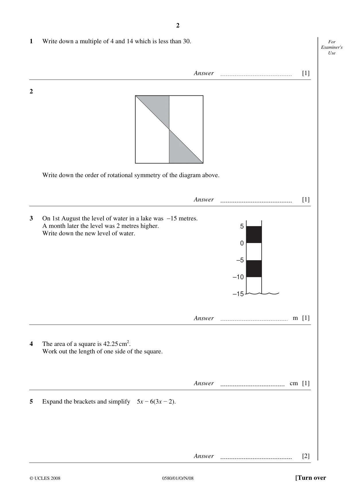 Cambridge IGCSE Mathematics 0580 2008 Oct/Nov Paper 1 · Variant 0 question paper, page 3 of 25