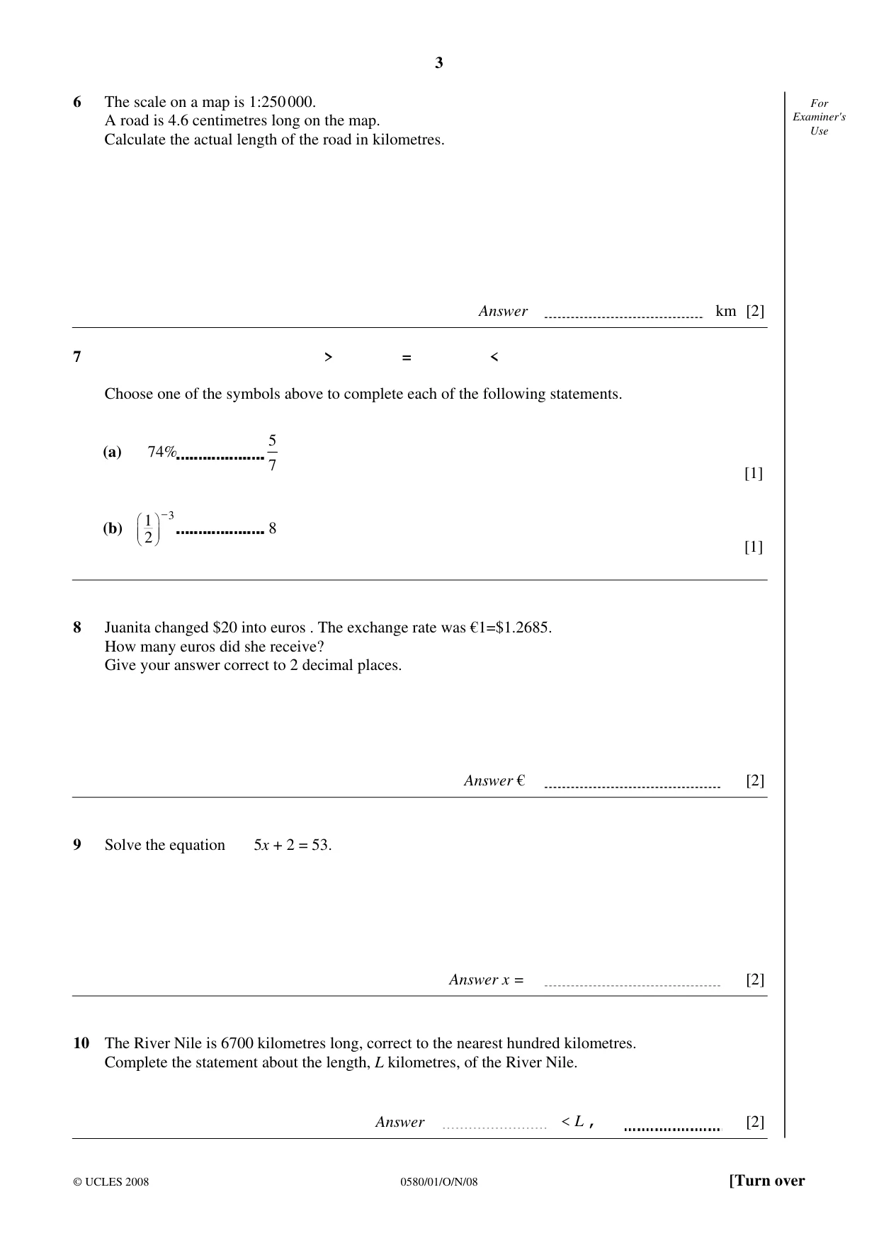Cambridge IGCSE Mathematics 0580 2008 Oct/Nov Paper 1 · Variant 0 question paper, page 4 of 25