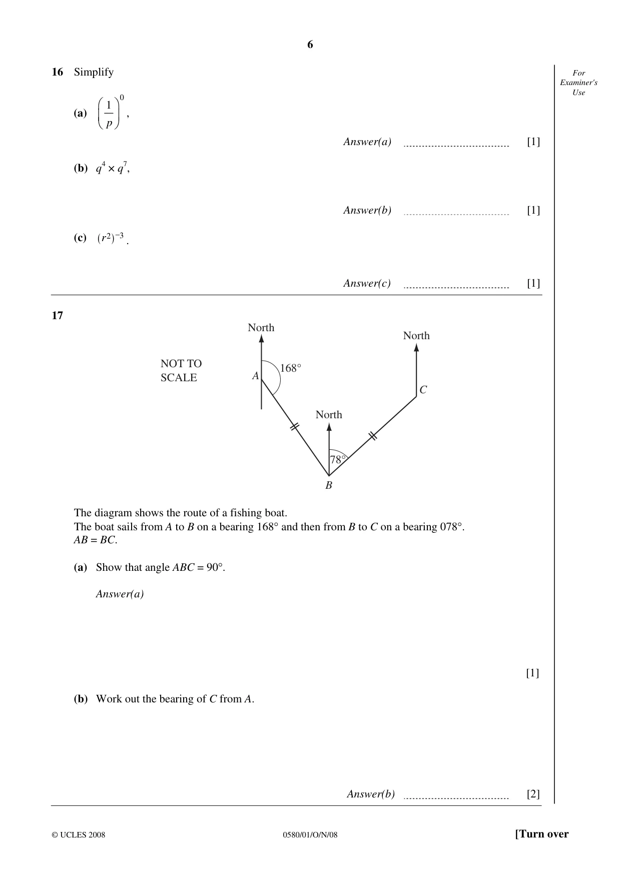 Cambridge IGCSE Mathematics 0580 2008 Oct/Nov Paper 1 · Variant 0 question paper, page 7 of 25