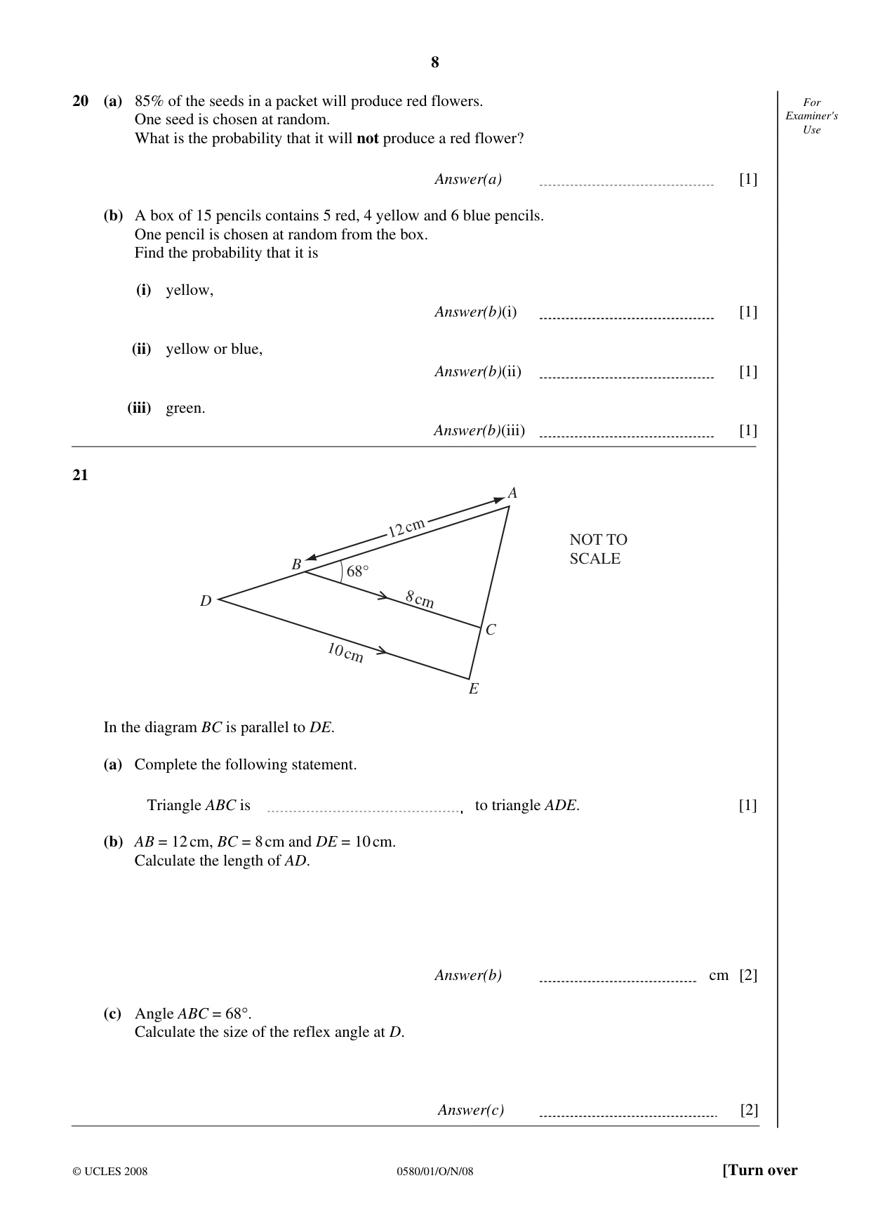 Cambridge IGCSE Mathematics 0580 2008 Oct/Nov Paper 1 · Variant 0 question paper, page 9 of 25