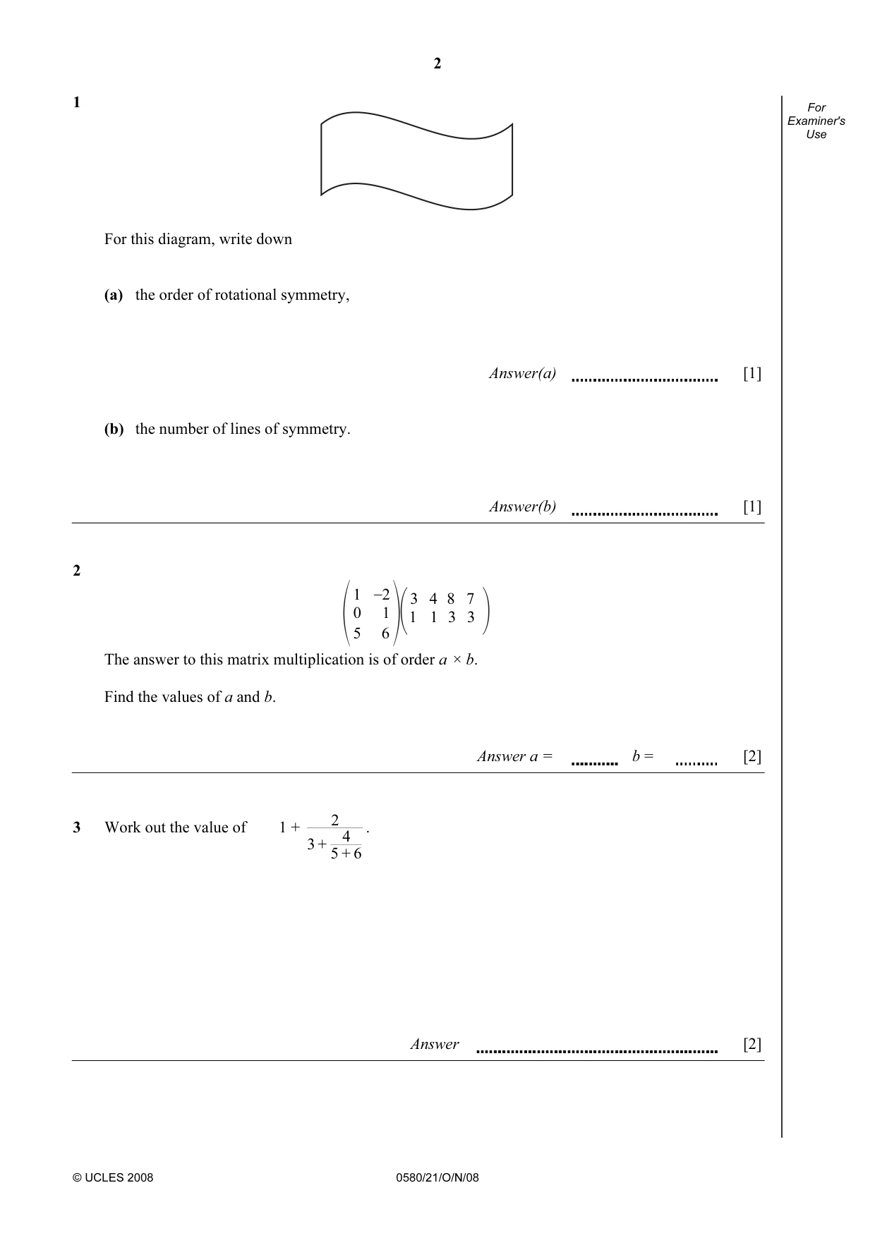 Cambridge IGCSE Mathematics 0580 2008 Oct/Nov Paper 2 · Variant 0 question paper, page 3 of 25