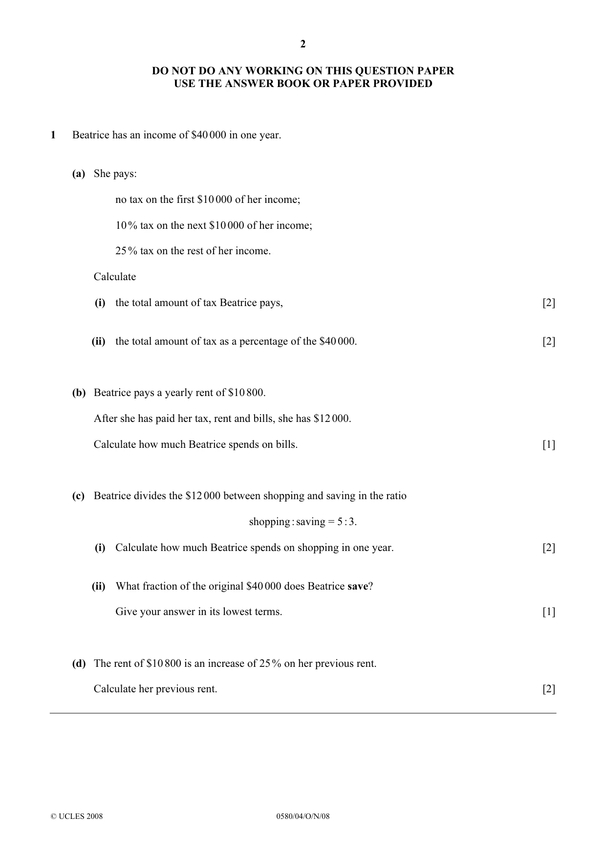 Cambridge IGCSE Mathematics 0580 2008 Oct/Nov Paper 4 · Variant 0 question paper, page 2 of 12