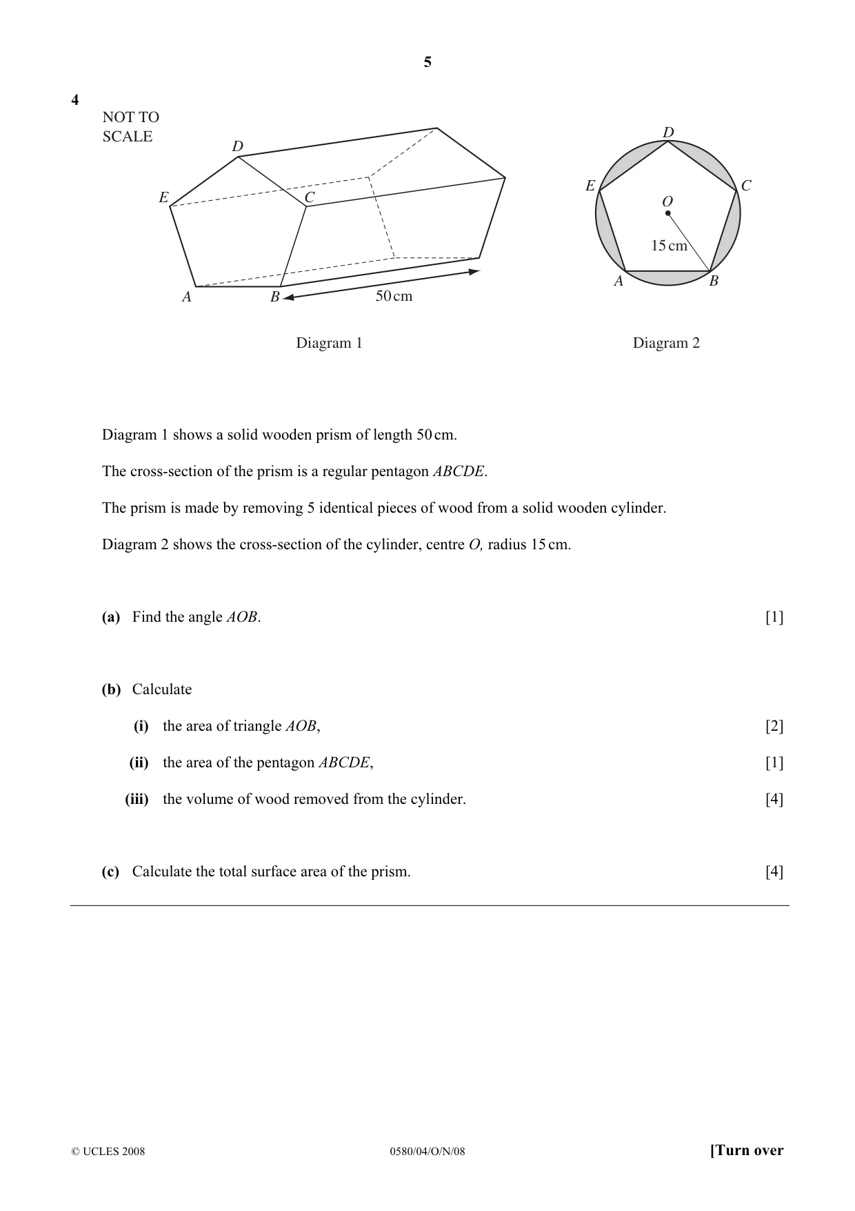 Cambridge IGCSE Mathematics 0580 2008 Oct/Nov Paper 4 · Variant 0 question paper, page 5 of 12