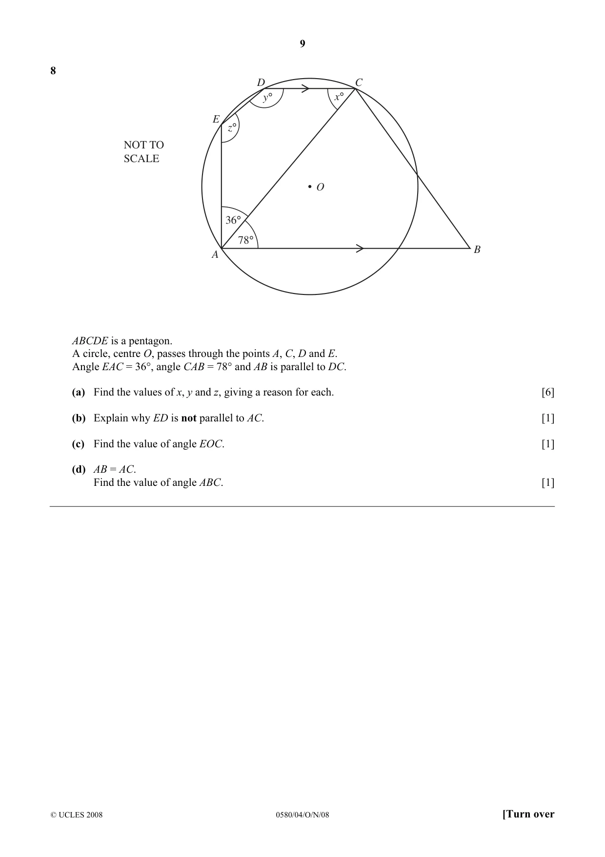 Cambridge IGCSE Mathematics 0580 2008 Oct/Nov Paper 4 · Variant 0 question paper, page 9 of 12