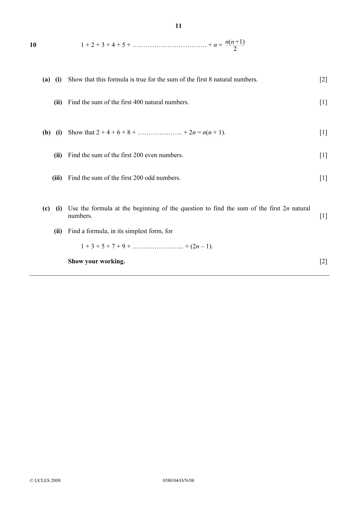 Cambridge IGCSE Mathematics 0580 2008 Oct/Nov Paper 4 · Variant 0 question paper, page 11 of 12