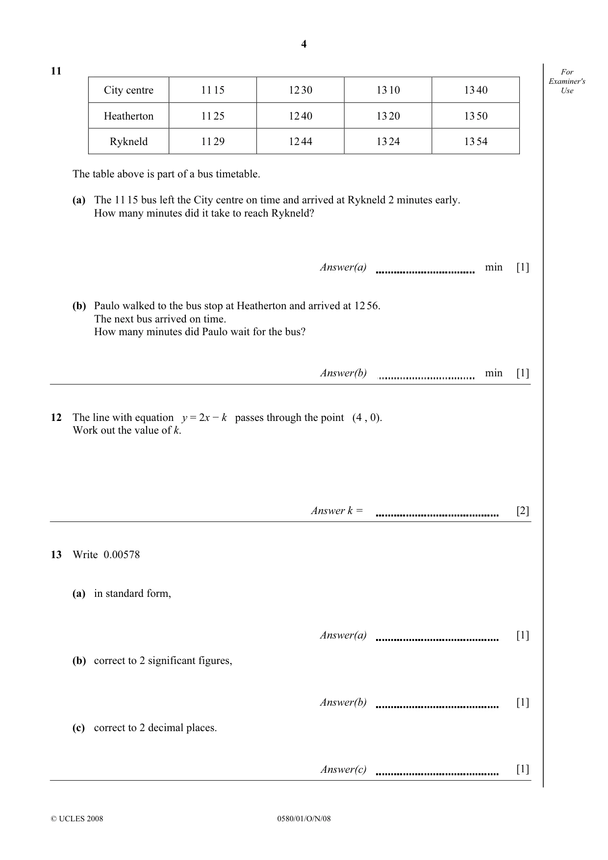 Cambridge IGCSE Mathematics 0580 2008 Oct/Nov Paper 1 · Variant 1 question paper, page 5 of 25